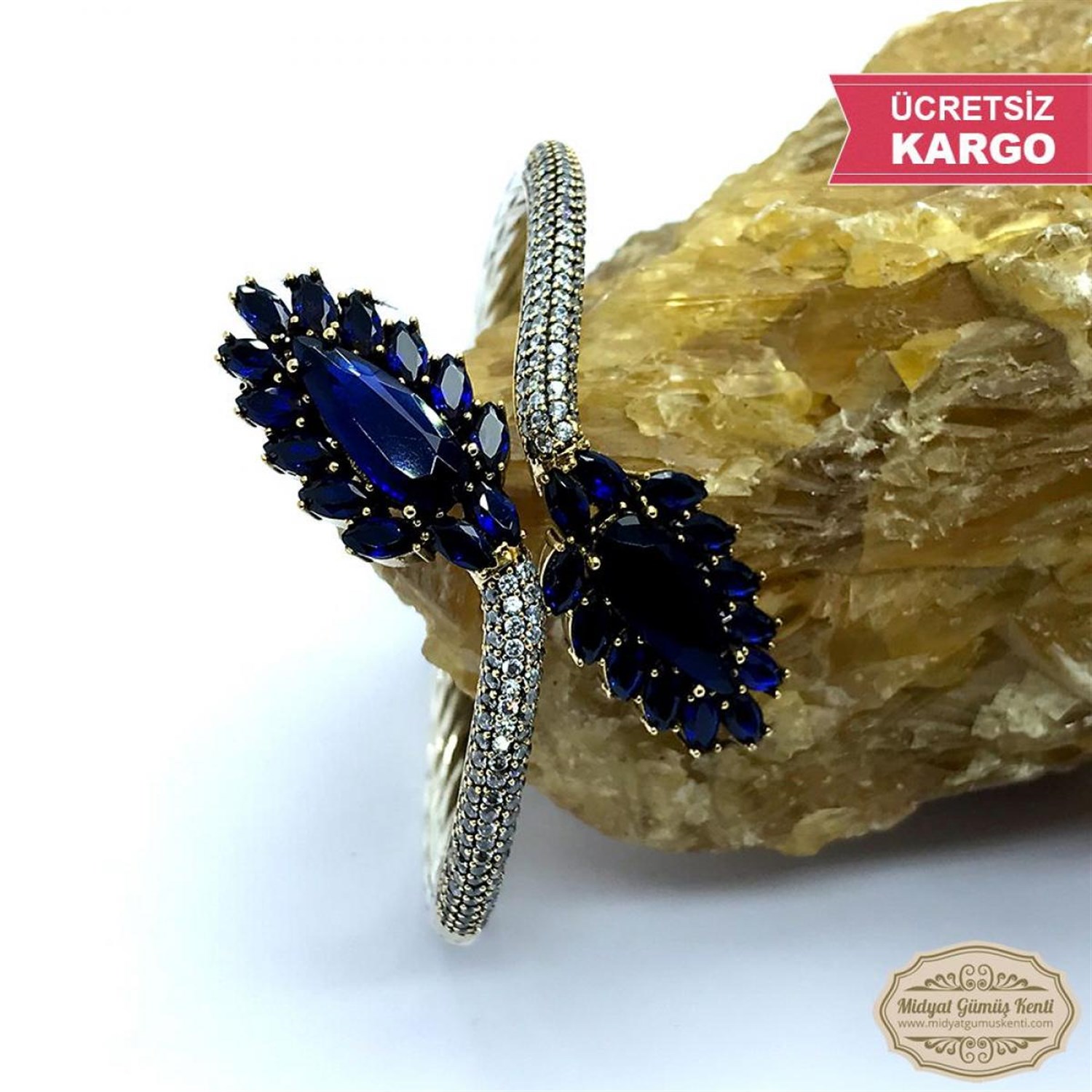 Safir Taşlı Yaprak Model Bayan Otantik Gümüş Bilezik