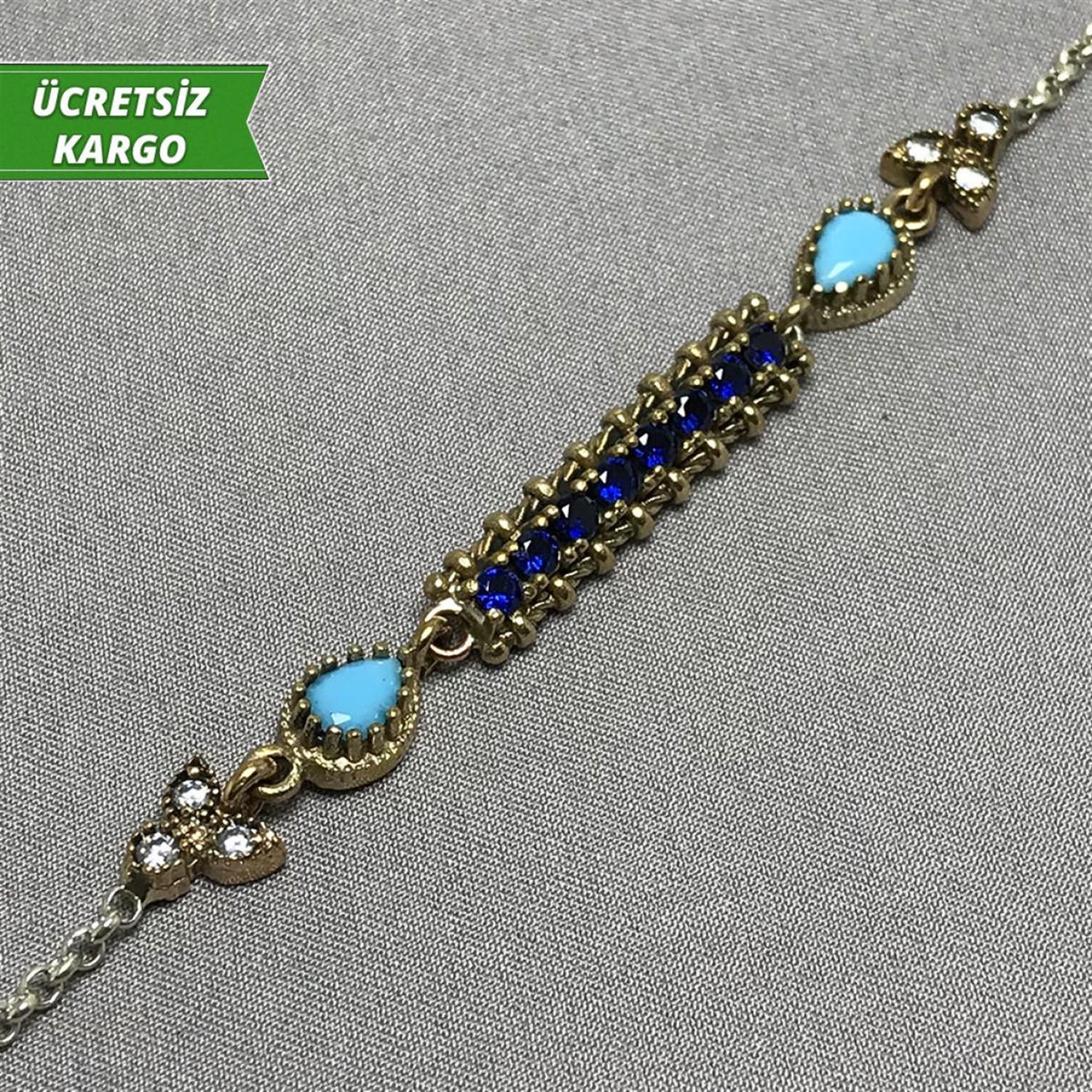 Safir ve Firuze Taşlı Otantik Bayan Gümüş Bileklik