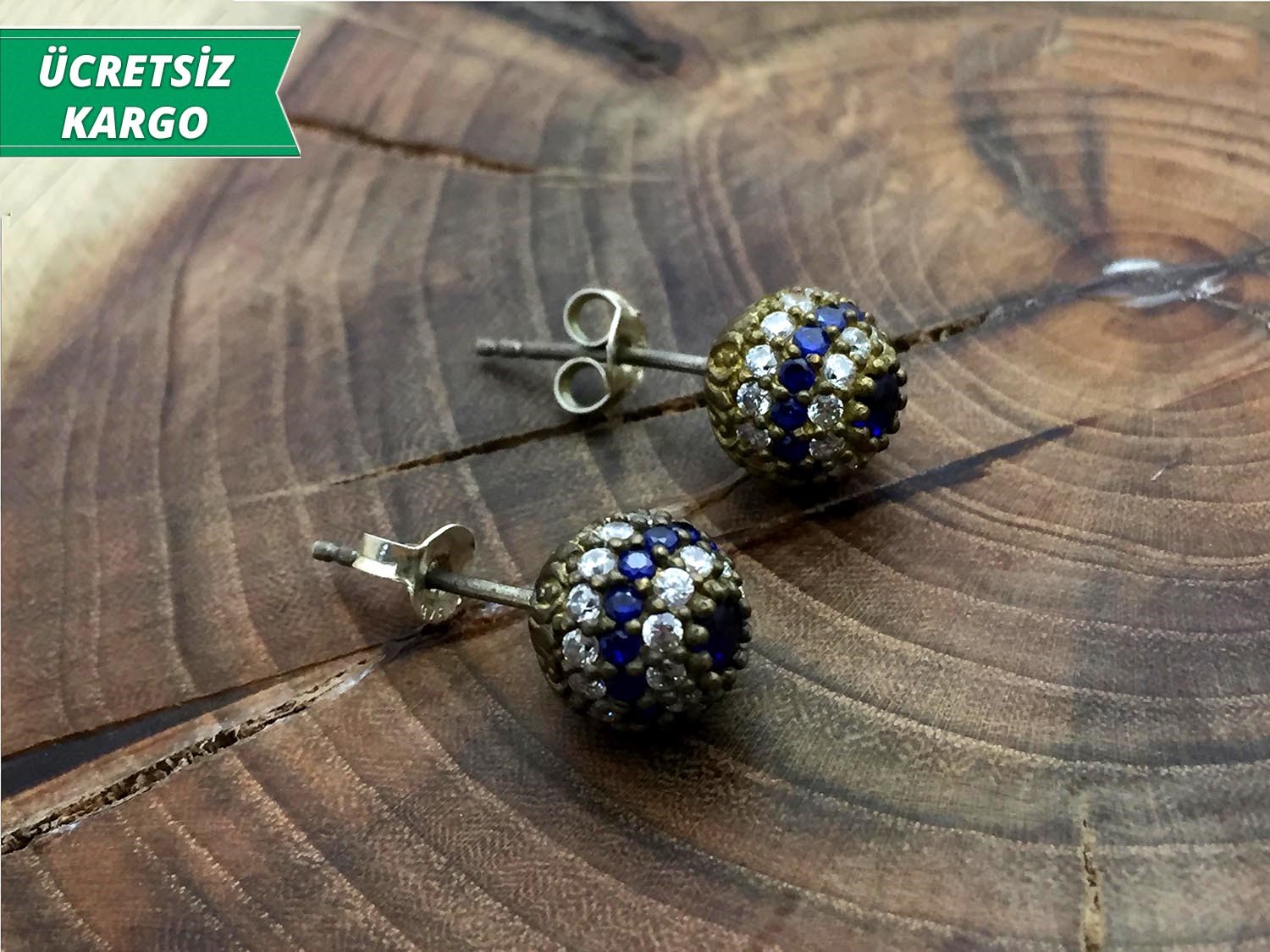 Safir Ve Zirkon Taşlı Otantik Gümüş Bayan Küpe