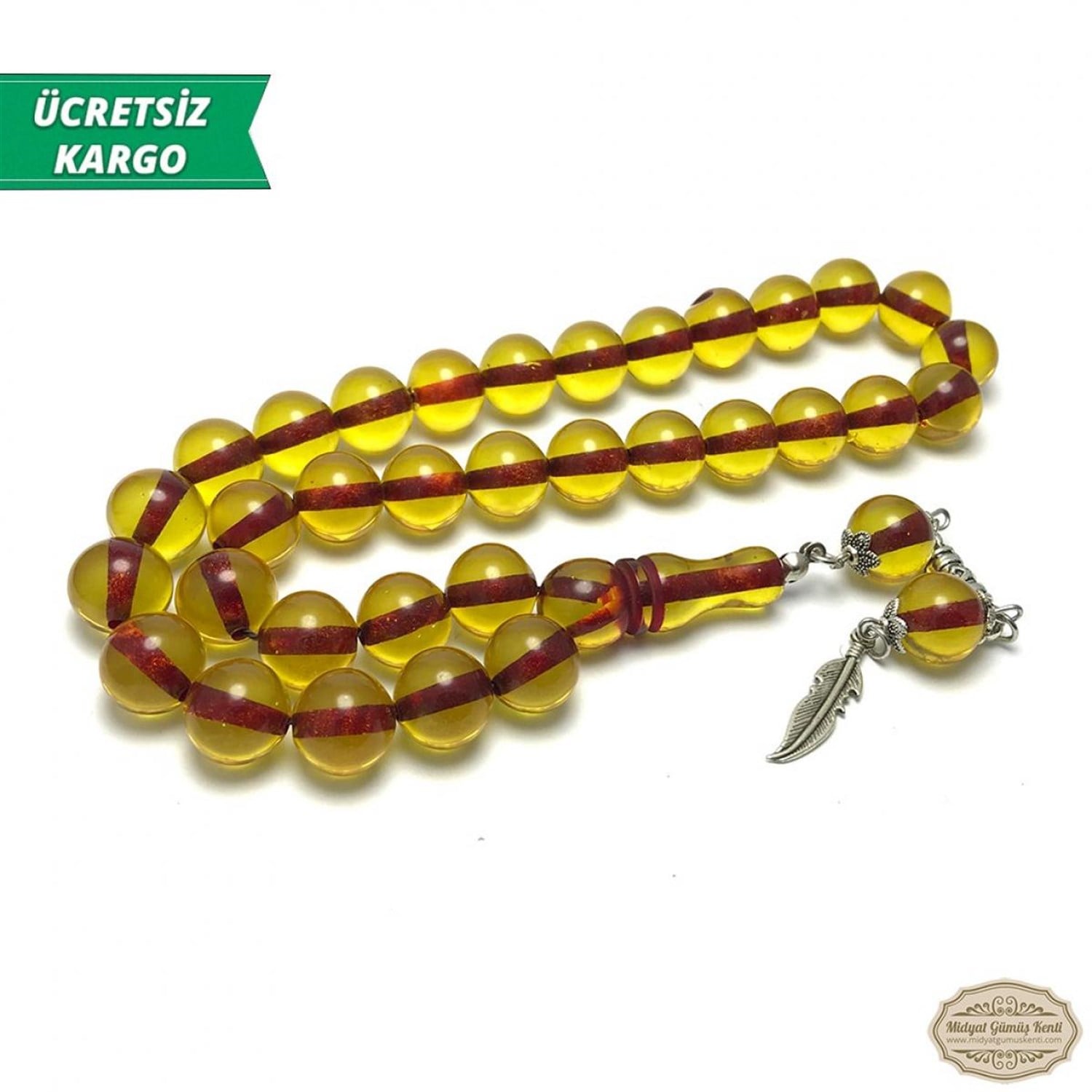 Sarı Kırmızı Renk Küre Kesim Toz Kehribar Tesbih
