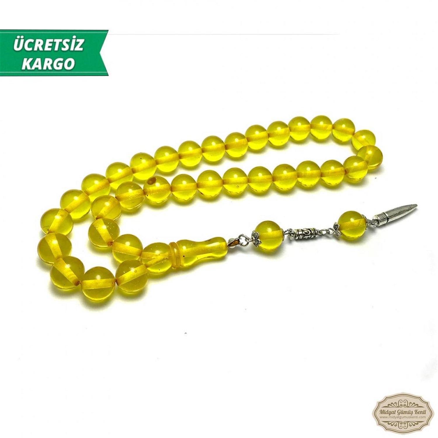 Sarı Renk Küre Kesim Toz Kehribar Tesbih