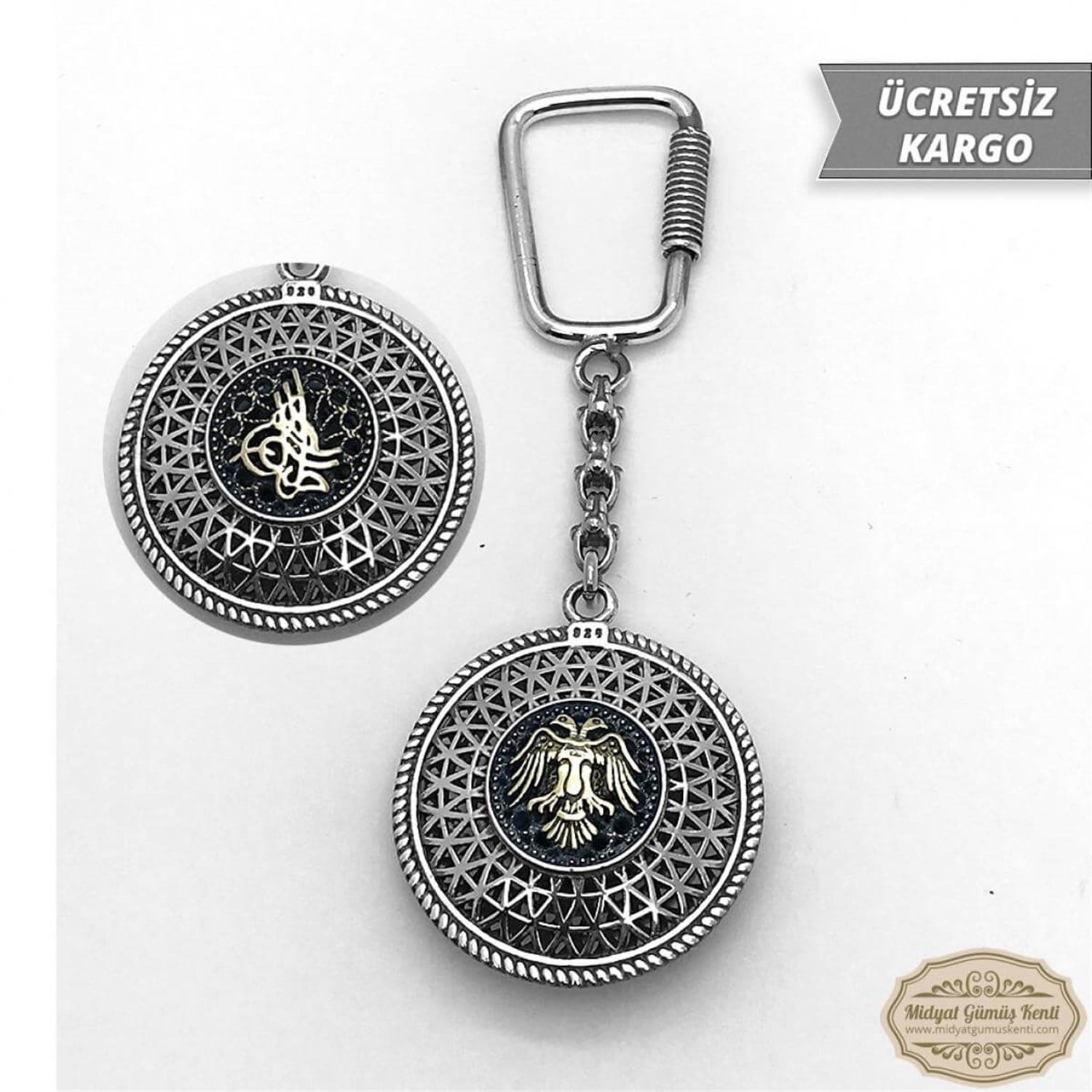 Selçuklu Kartallı ve Tuğra Model 925 Ayar Midyat Gümüş Anahtarlık