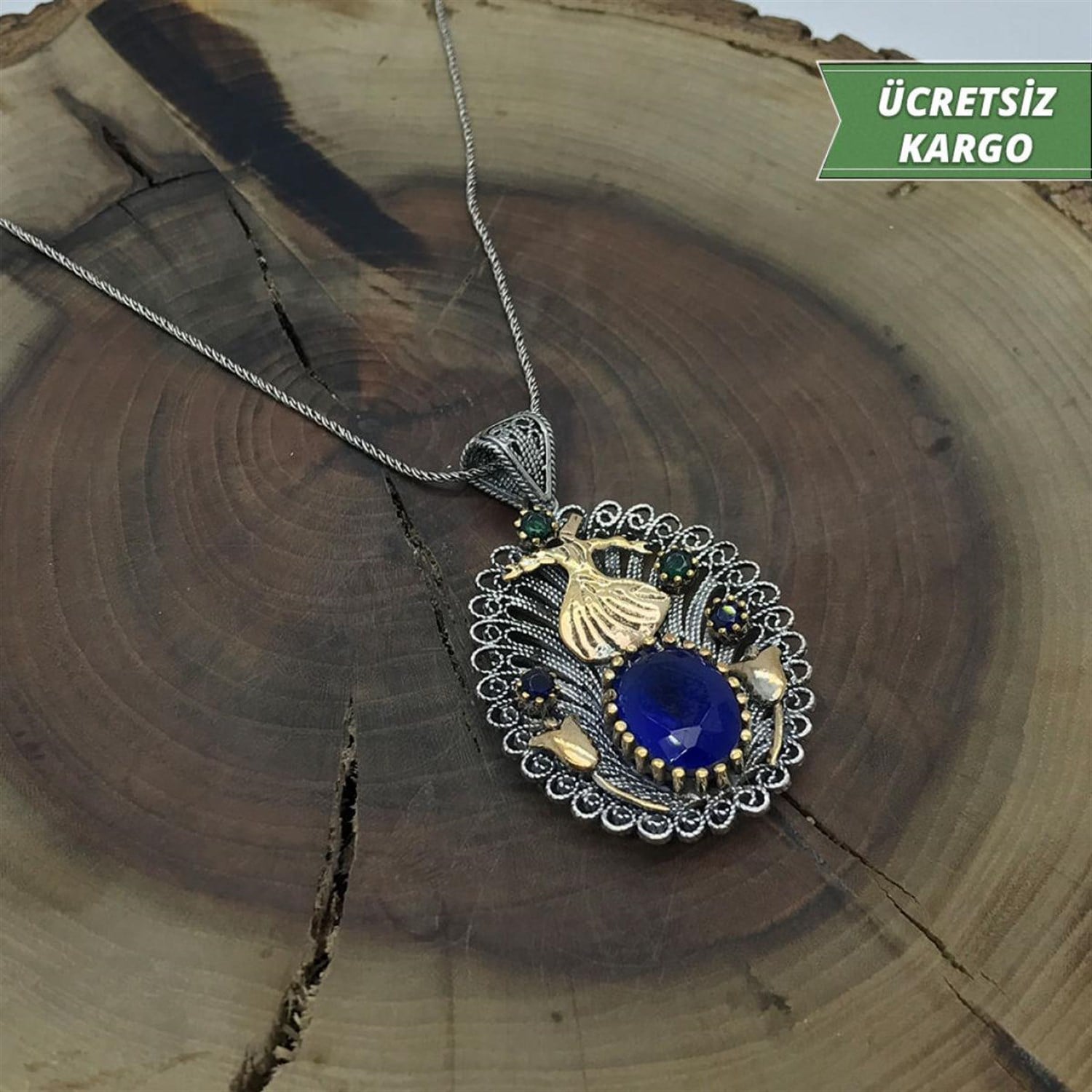 Semazen İşlemeli Model Midyat Yöresel Telkari Gümüş Kolye Ucu