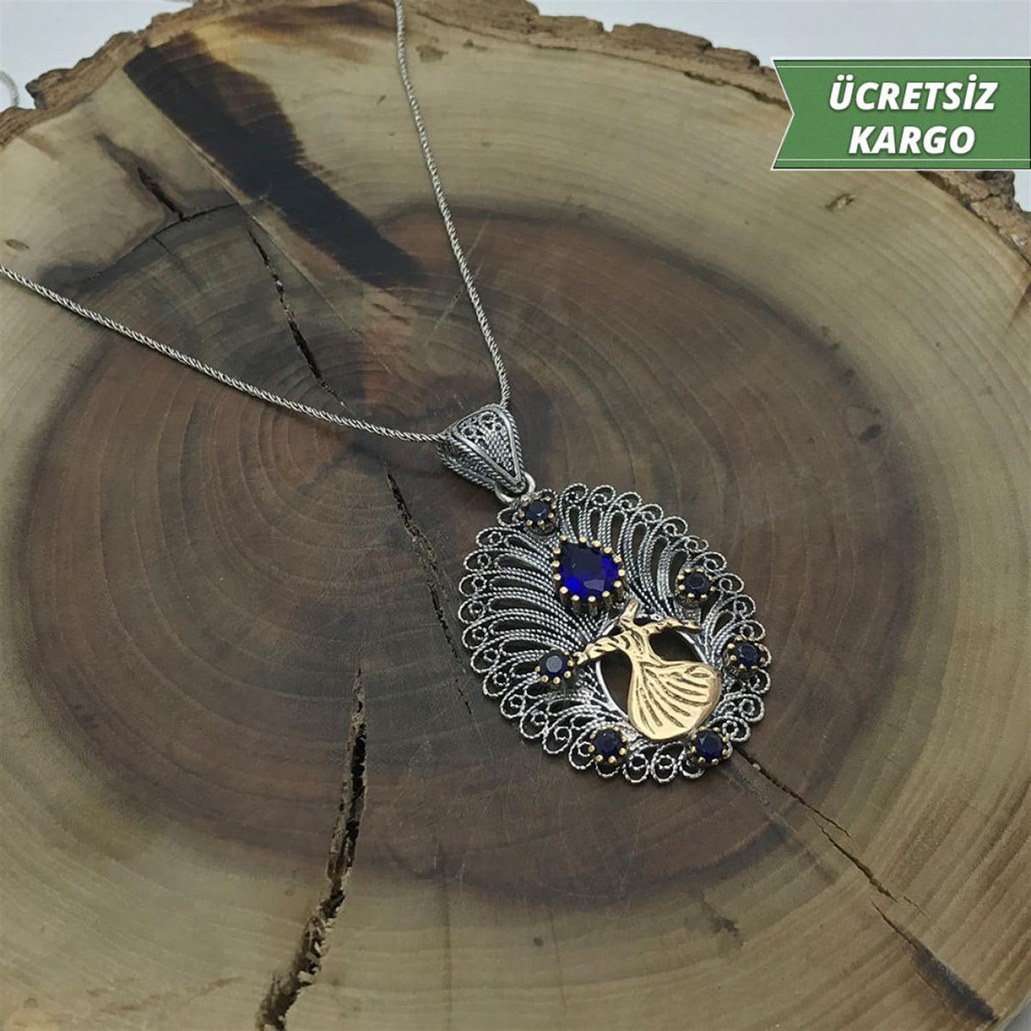 Semazen işlemeli Model Midyat Yöresel Telkari Gümüş Kolye Ucu