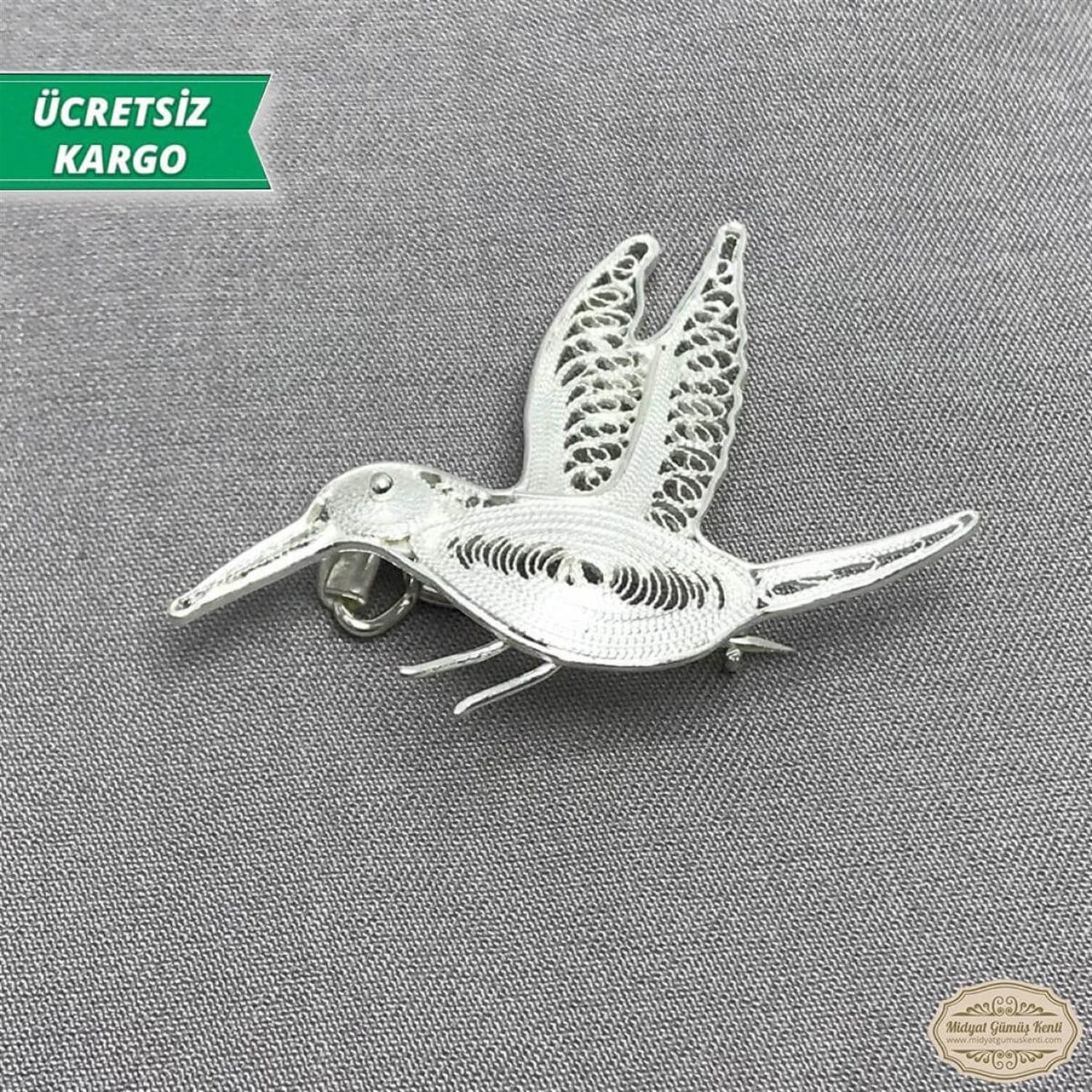 Sinek Kuşu Model Telkari Bayan Gümüş Broş ve Kolye Ucu