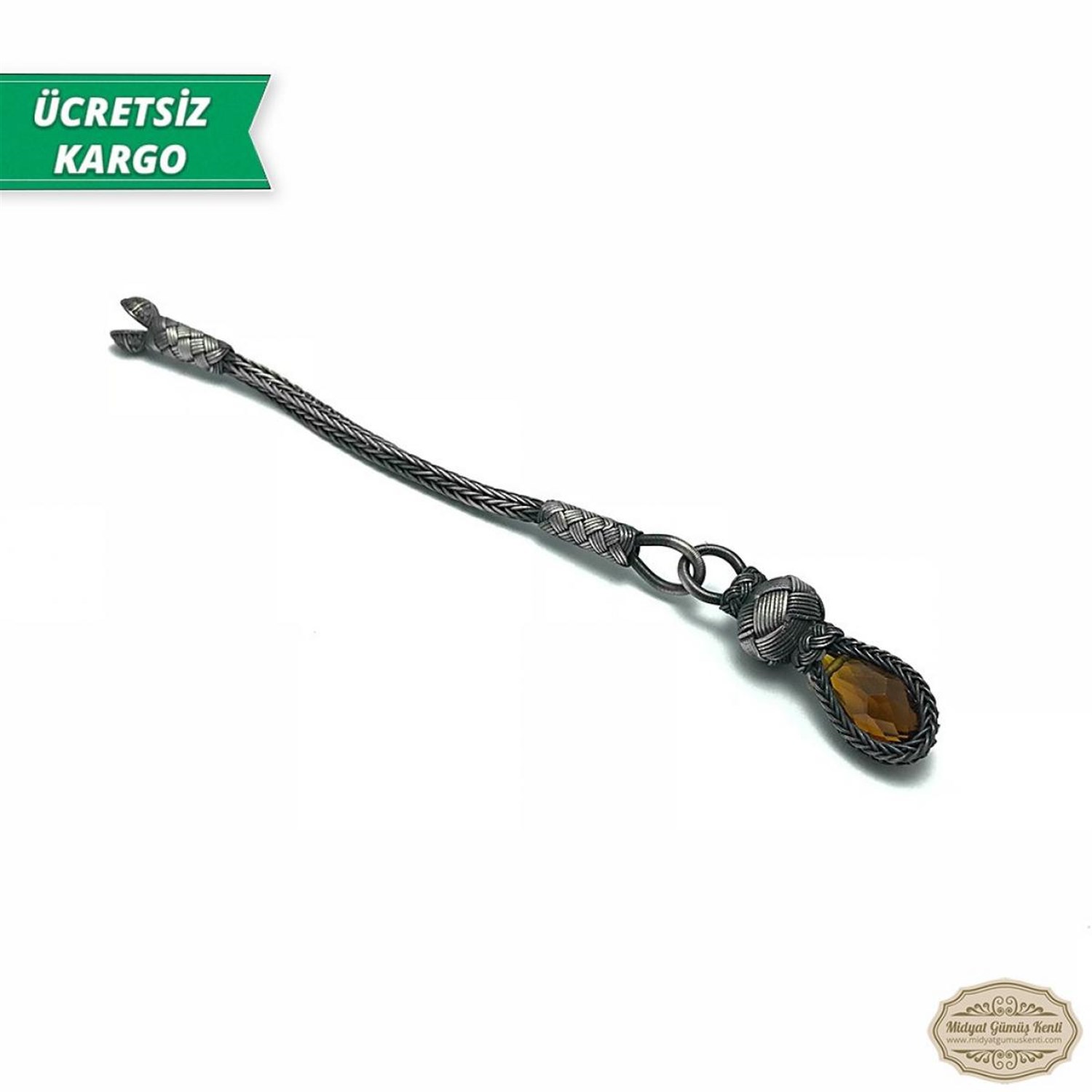 Sıtrin Taşlı 1000 Ayar Kazaziye Gümüş Tespih Püskülü