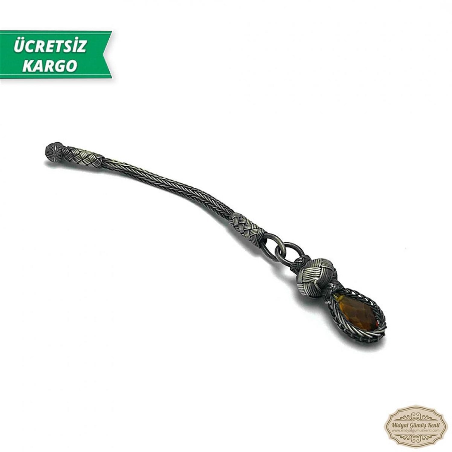 Sıtrin Taşlı 1000 Ayar Kazaziye Gümüş Tespih Püskülü