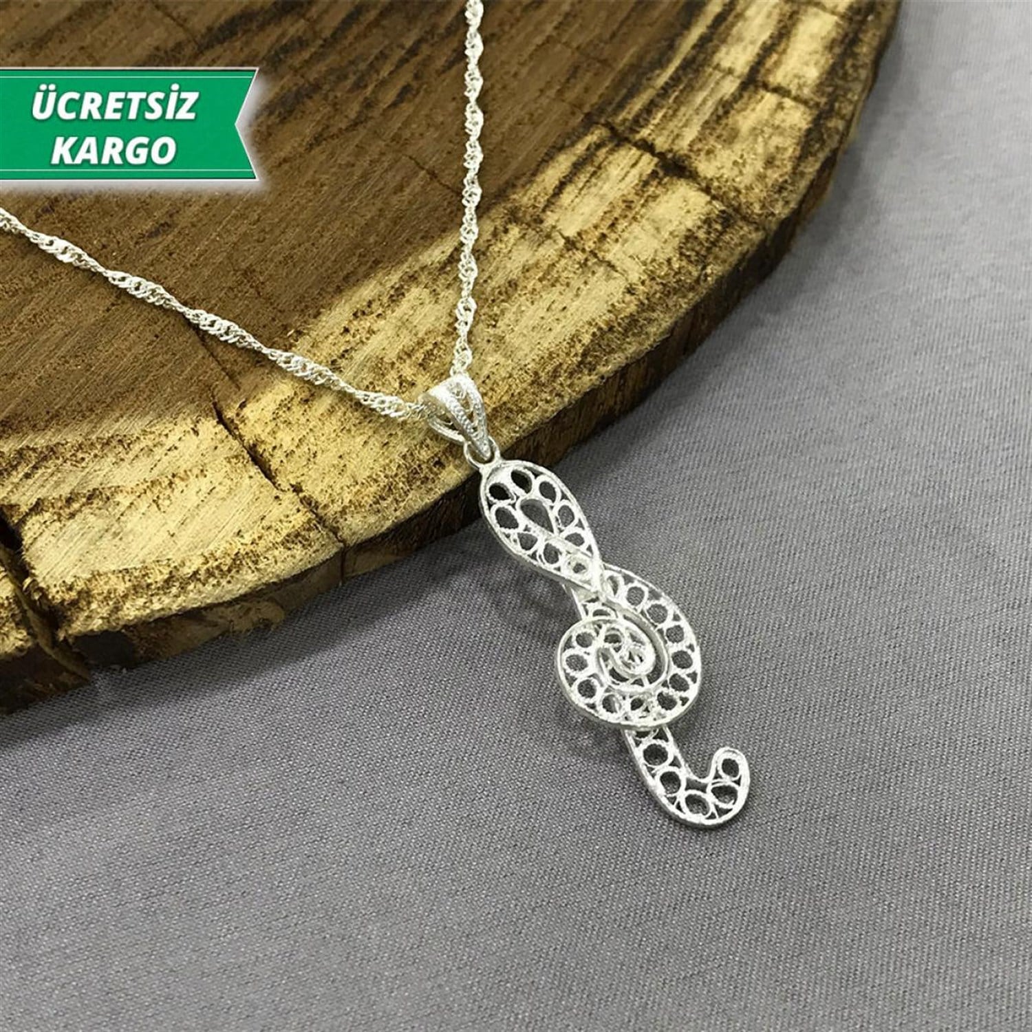 Sol Anahtarı Model Midyat Yöresel Telkari Gümüş Kolye Ucu