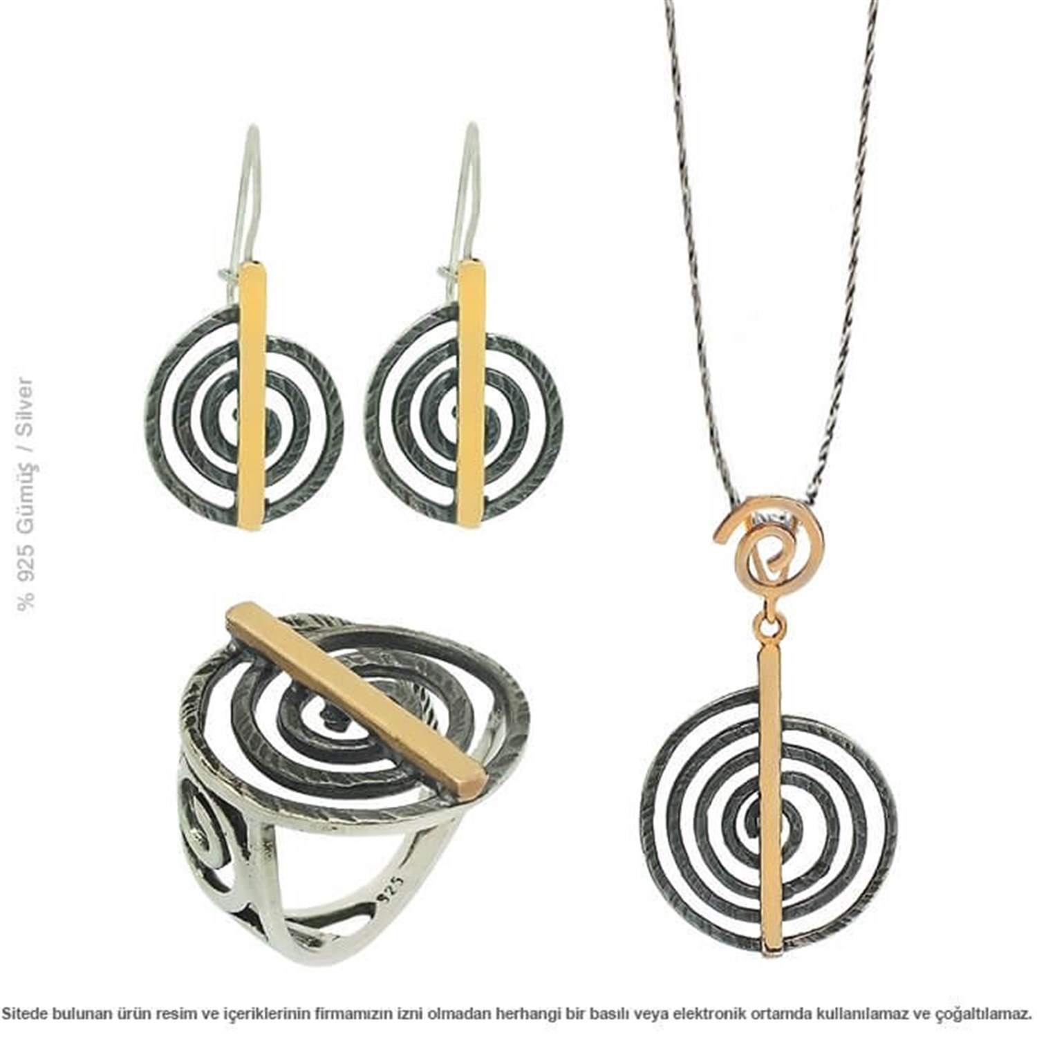 Sol Anahtarı Spiral El İşi Gümüş Üçlü Set