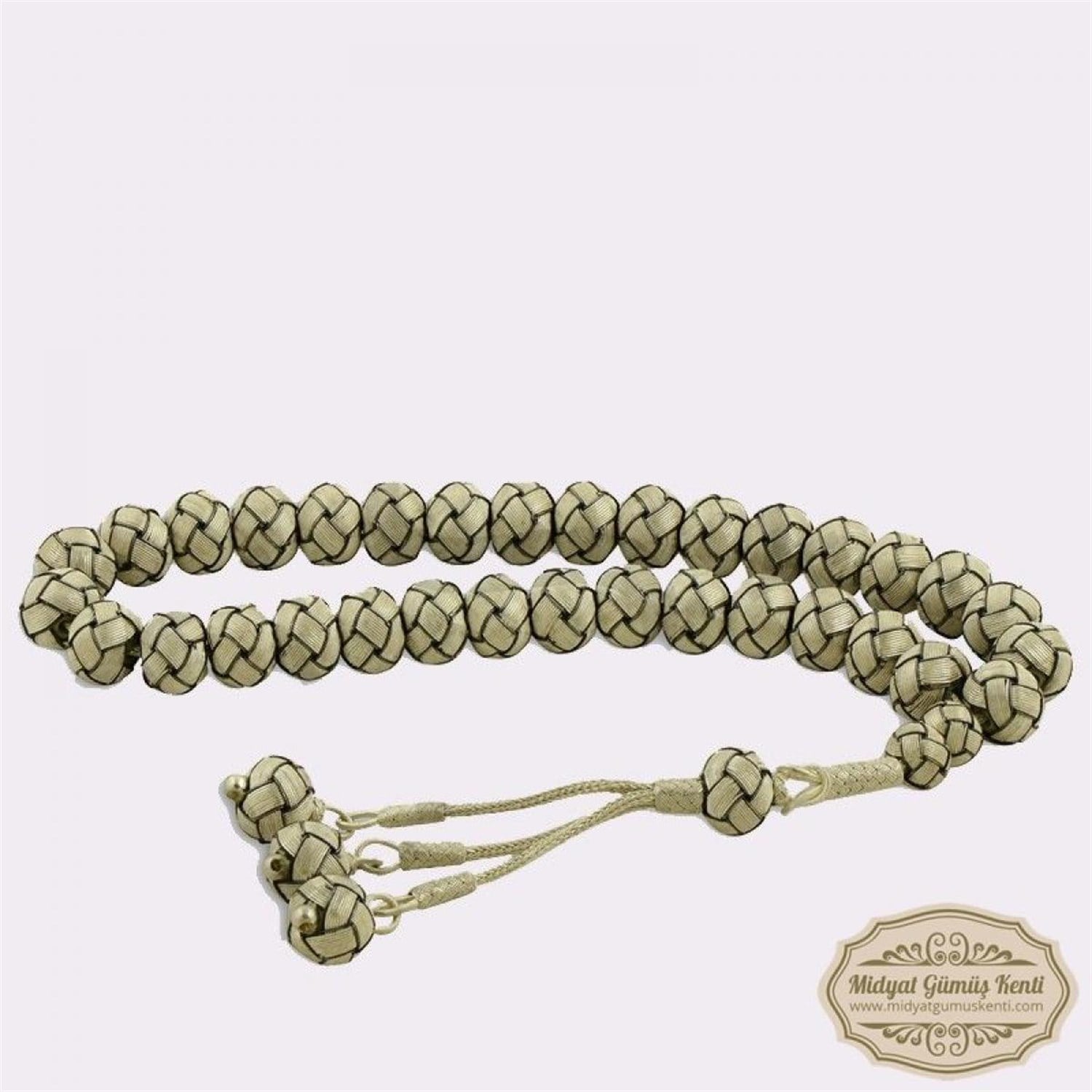 Soluk Siyah Beyaz Model 1000 Ayar El Örmesi Kazaziye Gümüş Tesbih