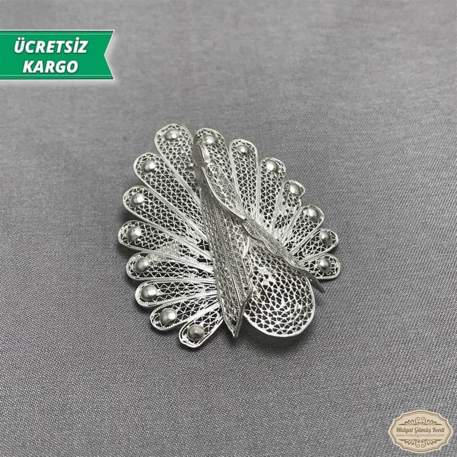 Tavus Kuşu Model Telkari Bayan Gümüş Broş