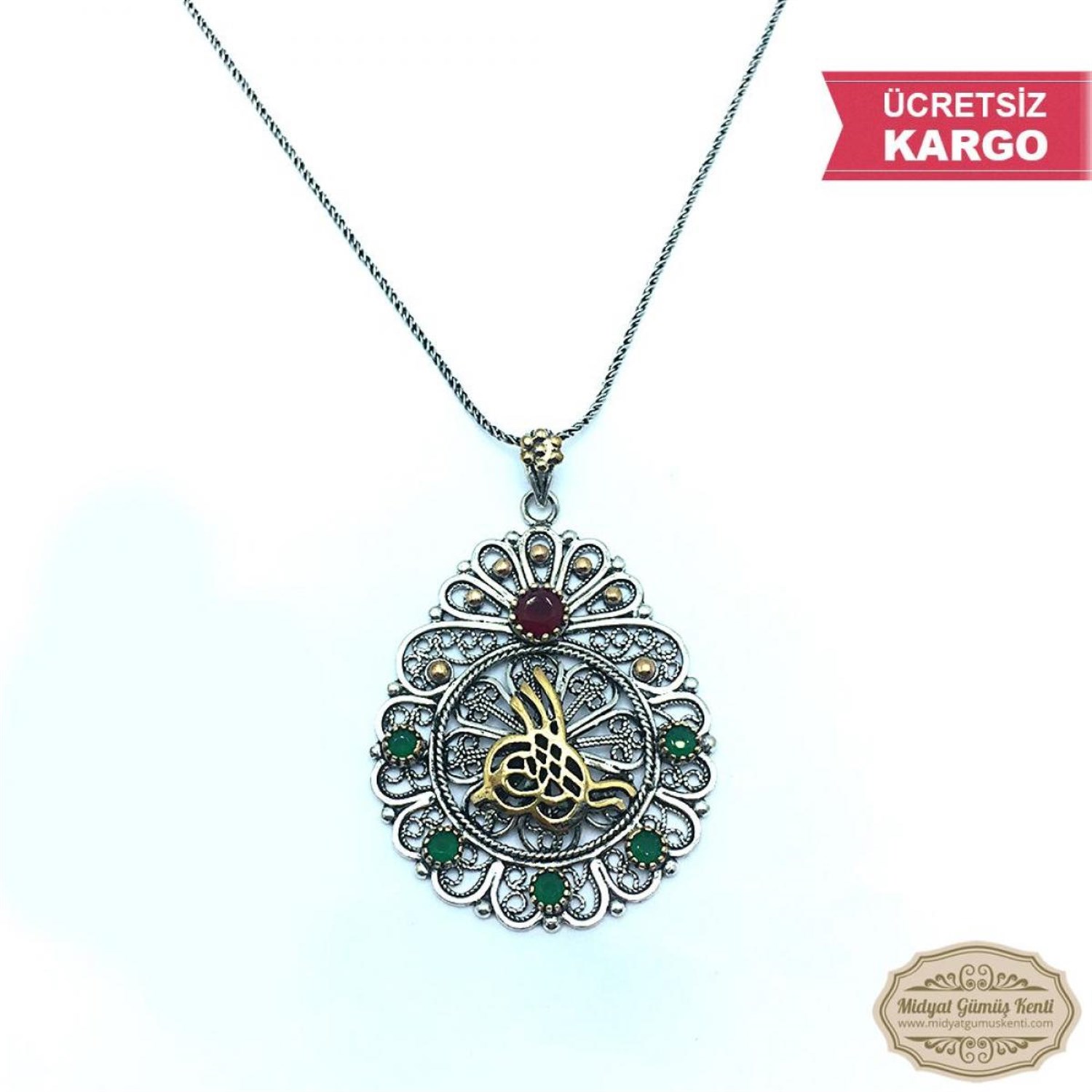 Tuğralı Bereket Model Bayan Oksitli Telkari Gümüş Kolye Ucu