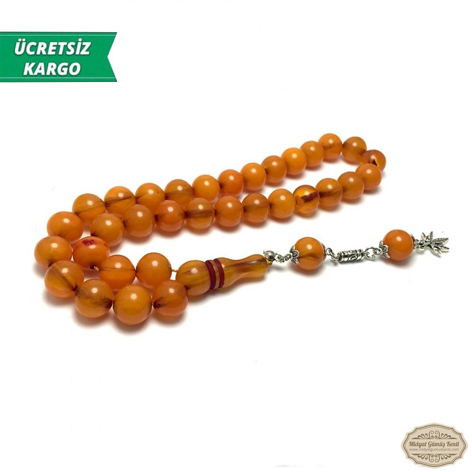 Turuncu Renk Küre Kesim Toz Kehribar Tesbih