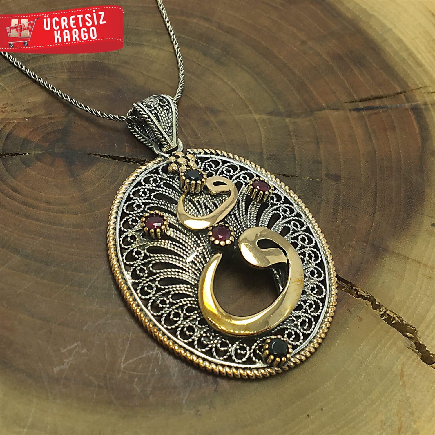 Vav Elips Tasarım 925 Ayar Telkari Bayan Gümüş Kolye