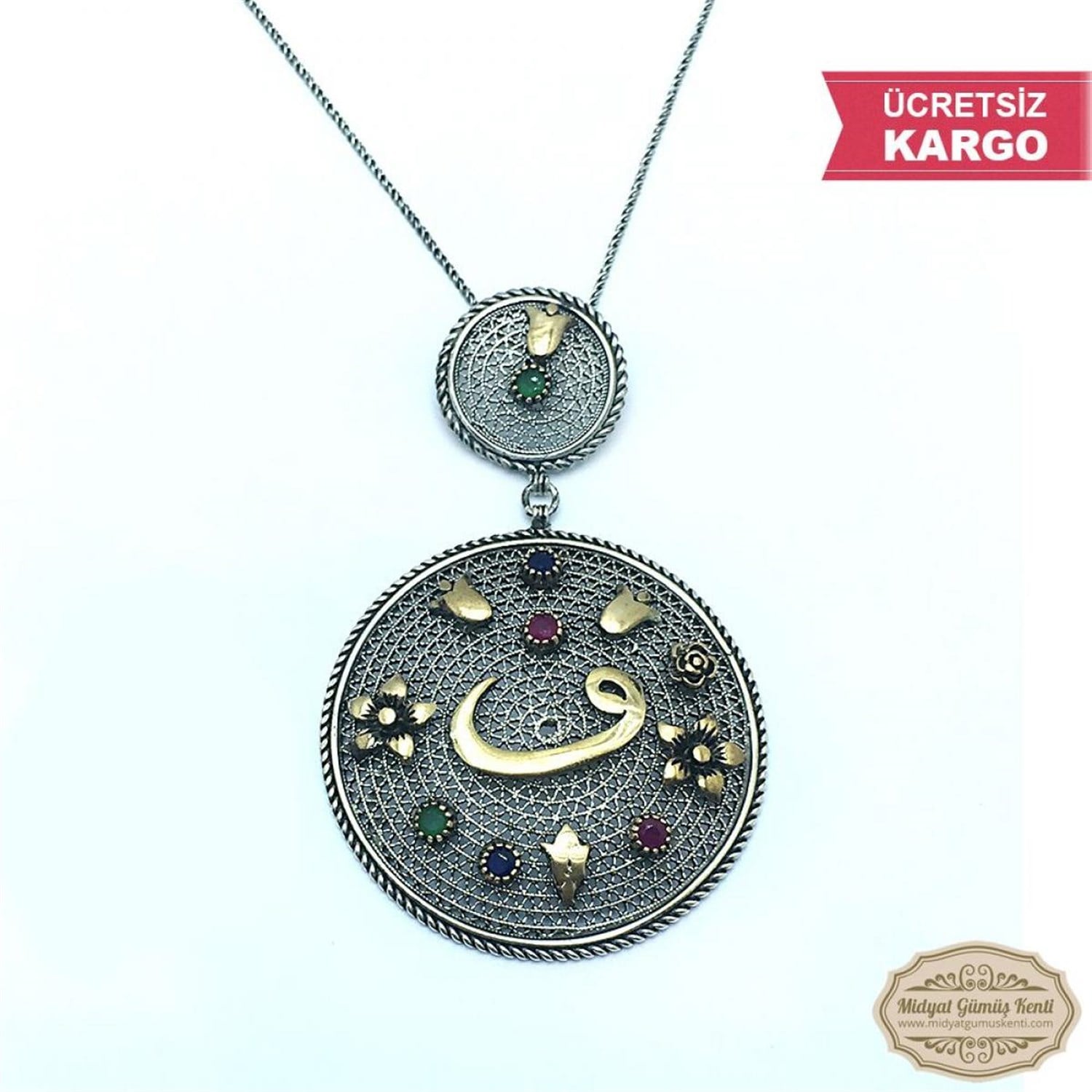 Vav Model Bayan Oksitli Telkari Gümüş Kolye Ucu