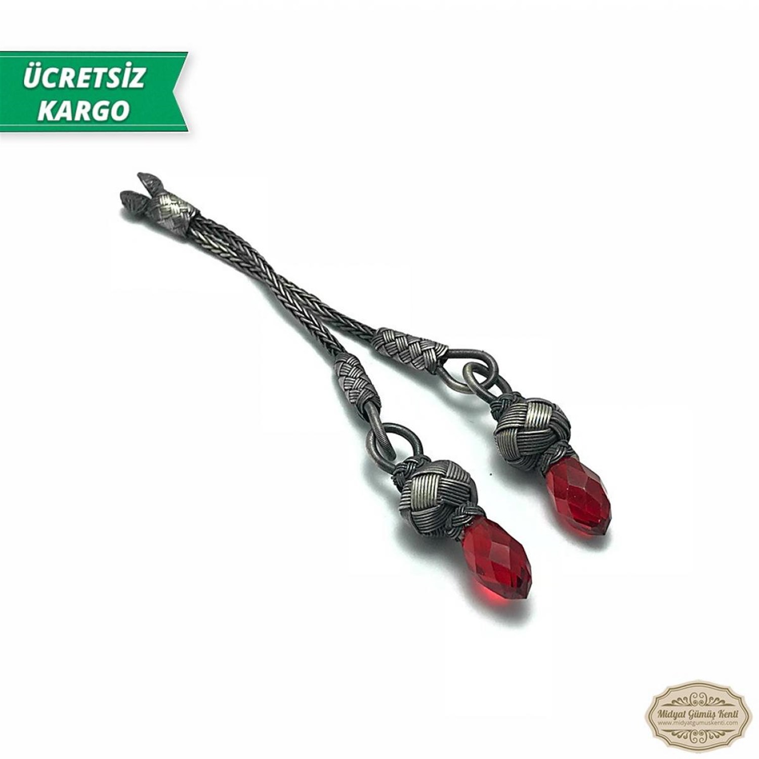 Yakut Taşlı 1000 Ayar Kazaziye Gümüş Tespih Püskülü