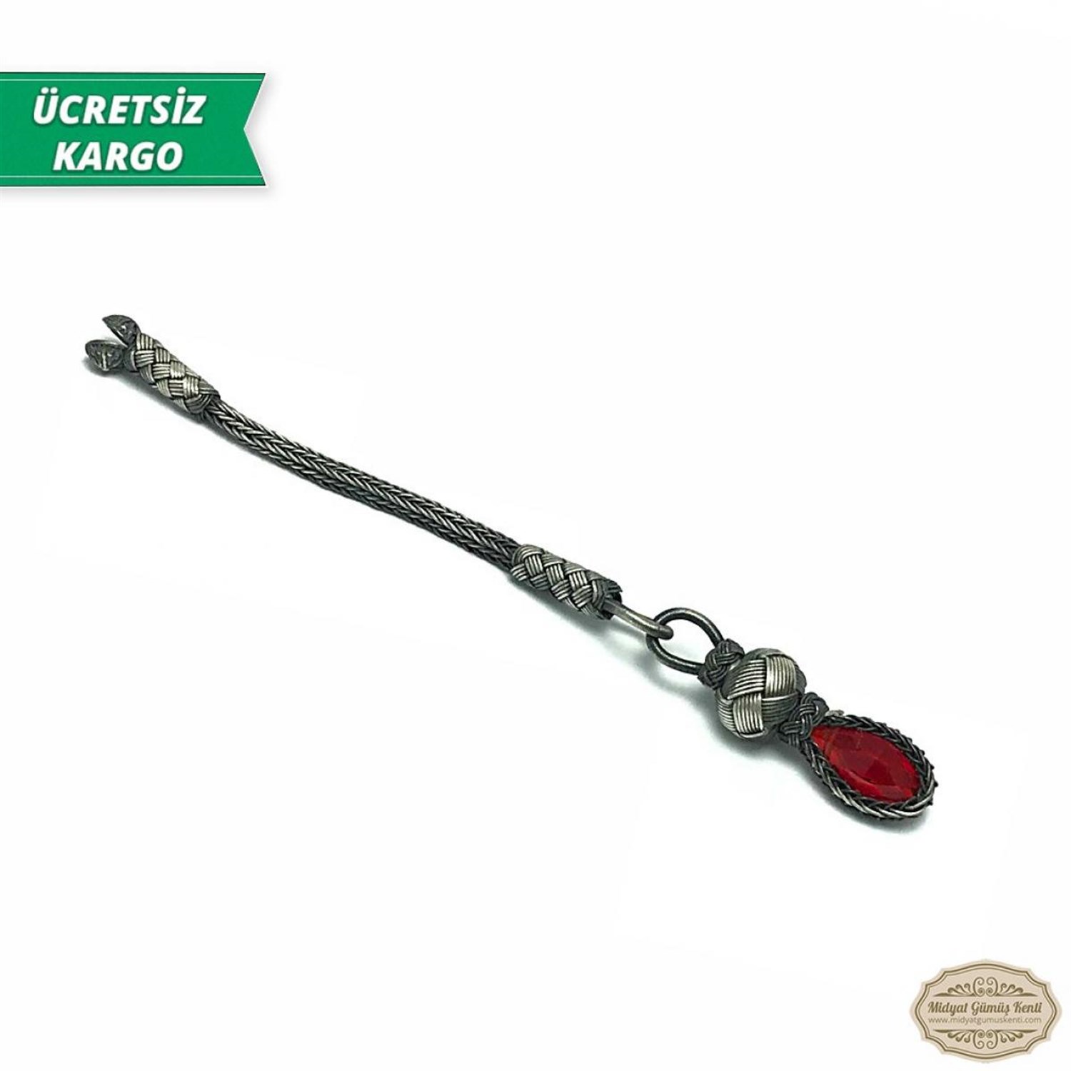 Yakut Taşlı 1000 Ayar Kazaziye Gümüş Tespih Püskülü