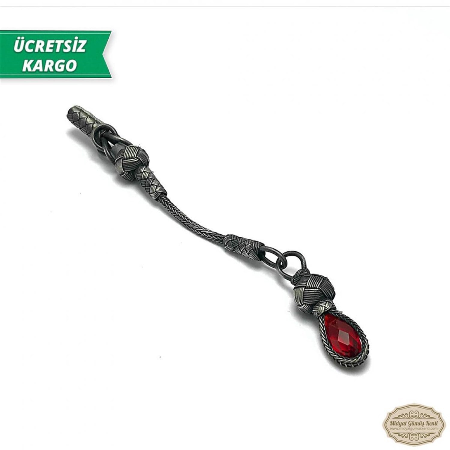 Yakut Taşlı 1000 Ayar Kazaziye Gümüş Tespih Püskülü
