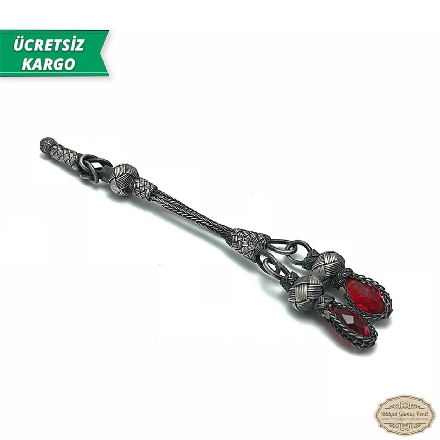 Yakut Taşlı 1000 Ayar Kazaziye Gümüş Tespih Püskülü
