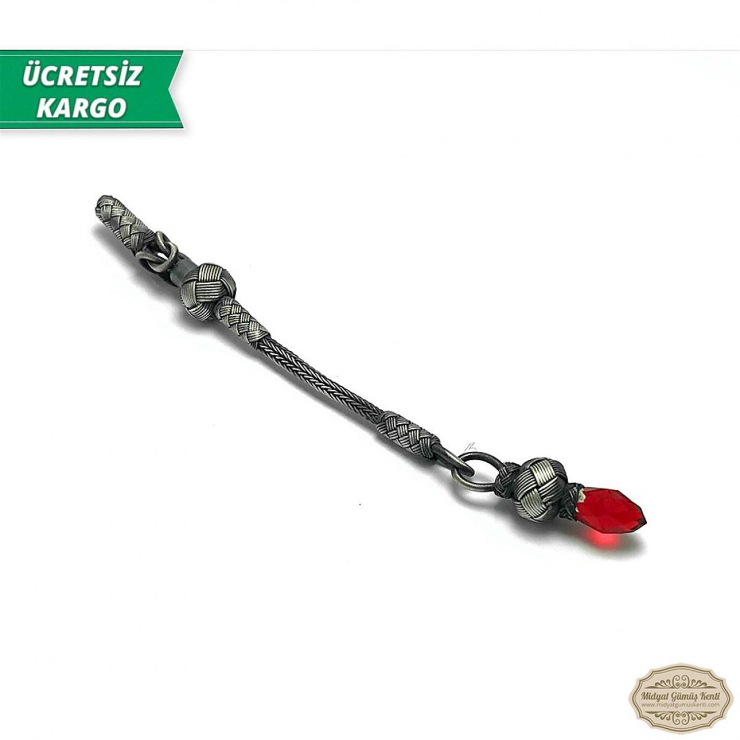 Yakut Taşlı 1000 Ayar Kazaziye Gümüş Tespih Püskülü
