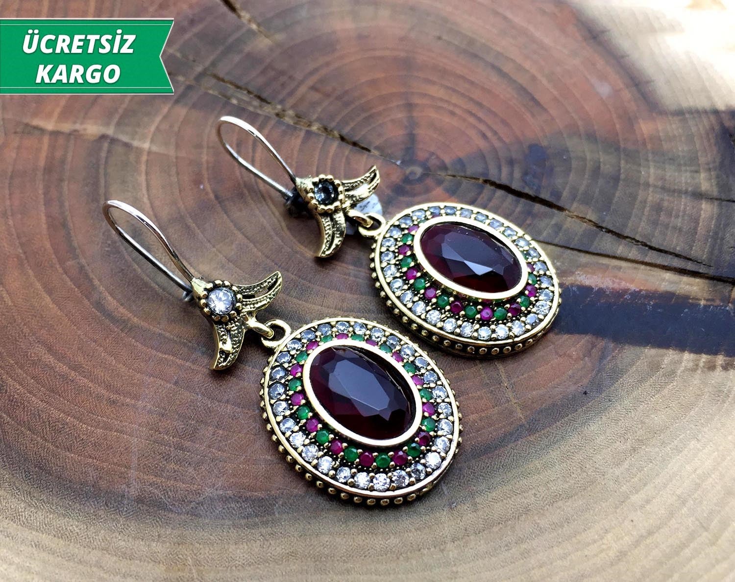 Yakut Taşlı 925 Ayar Gümüş Bayan Otantik Küpe
