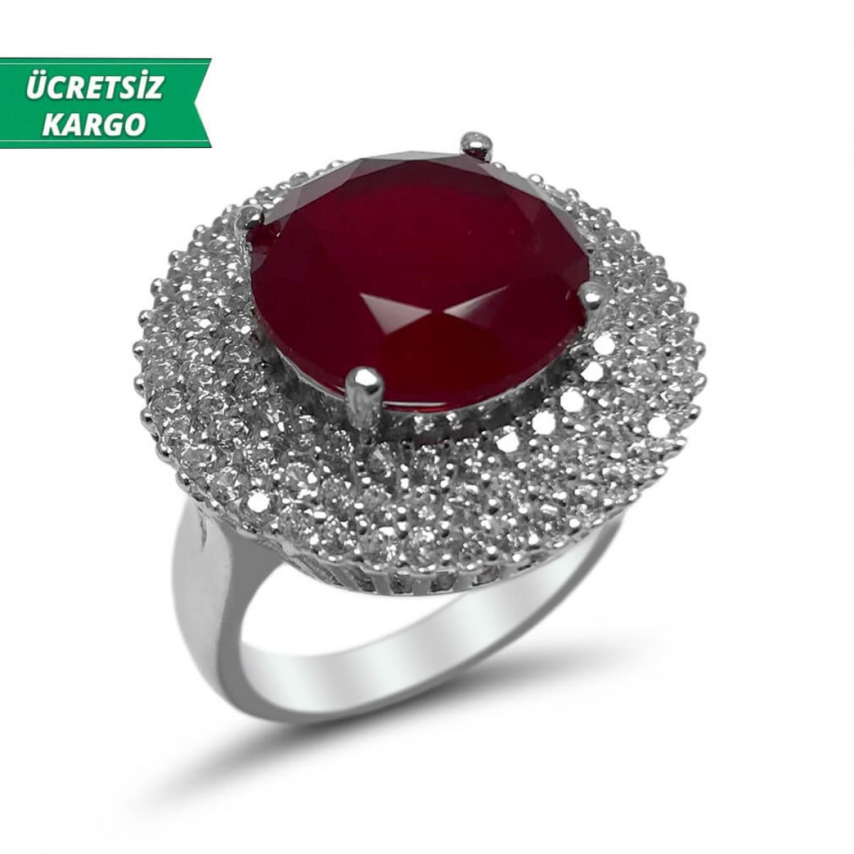 Yakut Taşlı Tamtur Model Zirkon Gümüş Yüzük