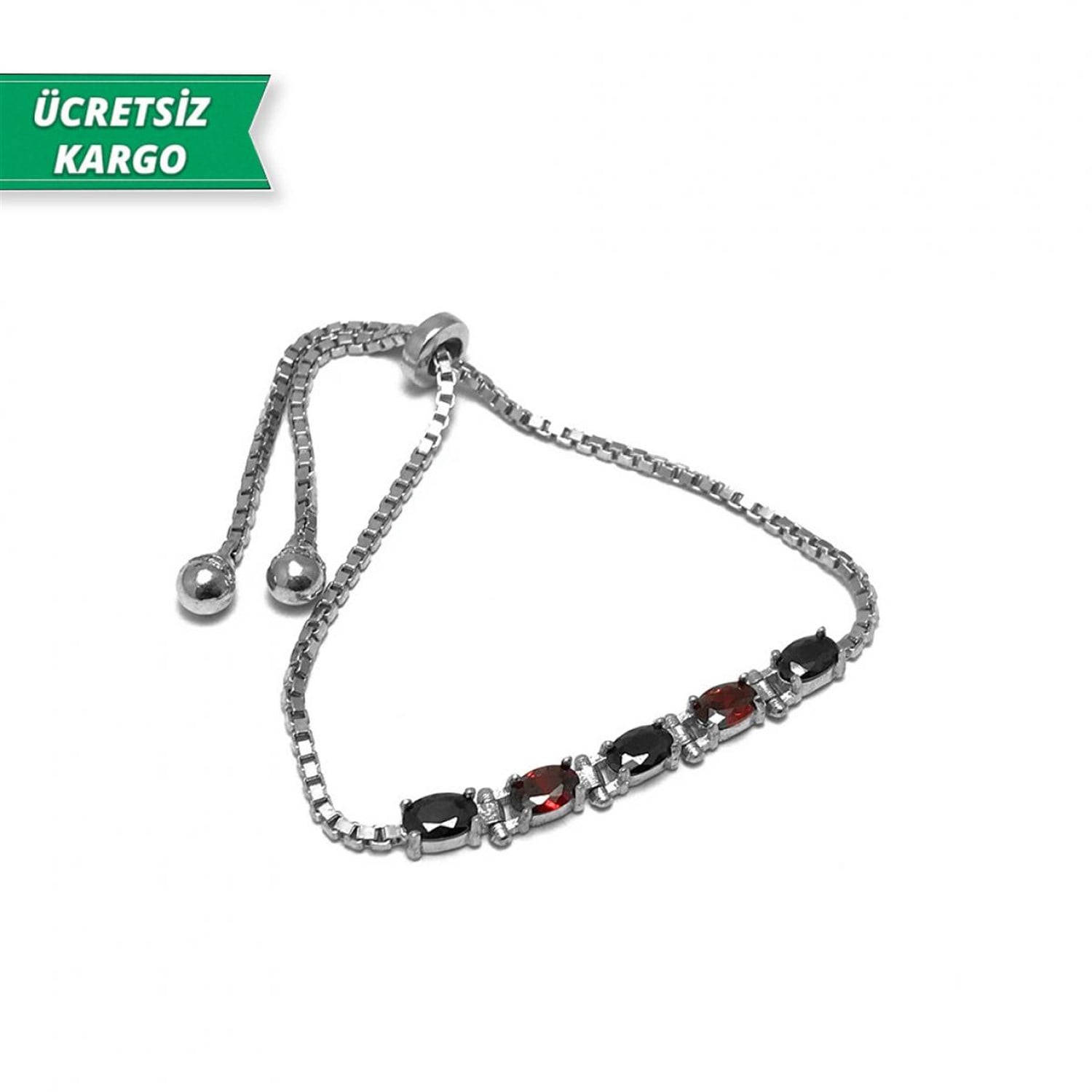 Yakut ve Zirkon Taşlı Bayan Gümüş Bileklik