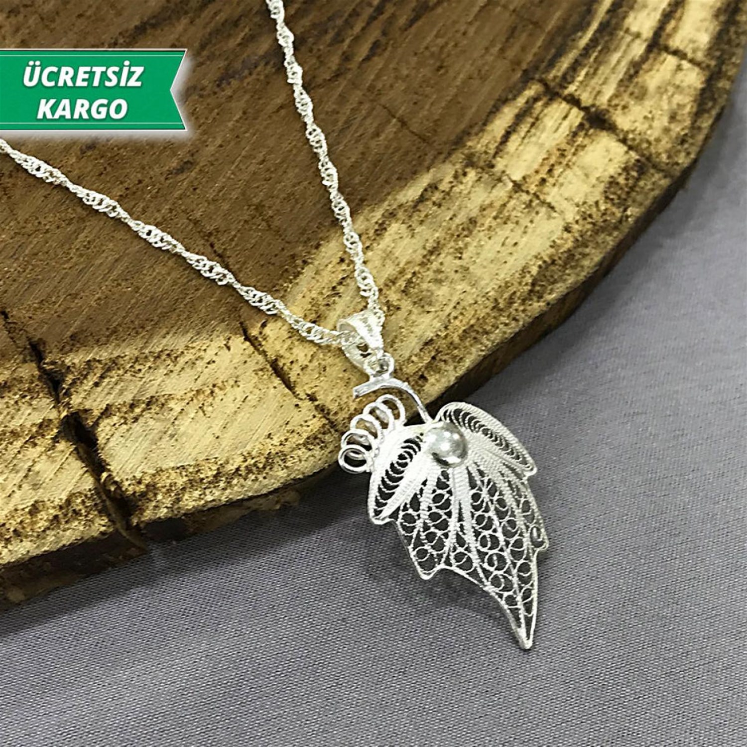 Yaprak Model Midyat Yöresel Telkari Gümüş Kolye Ucu