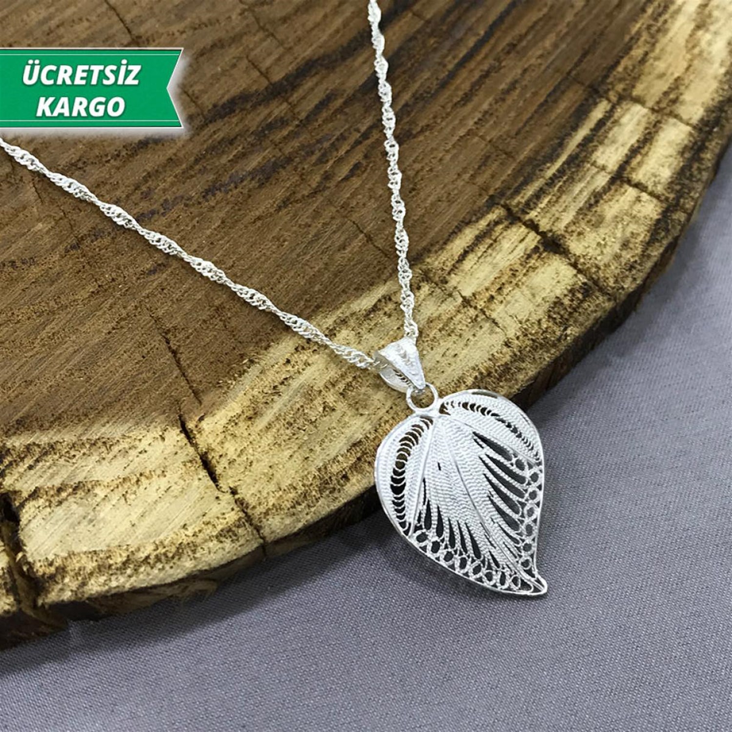 Yaprak Model Midyat Yöresel Telkari Gümüş Kolye Ucu