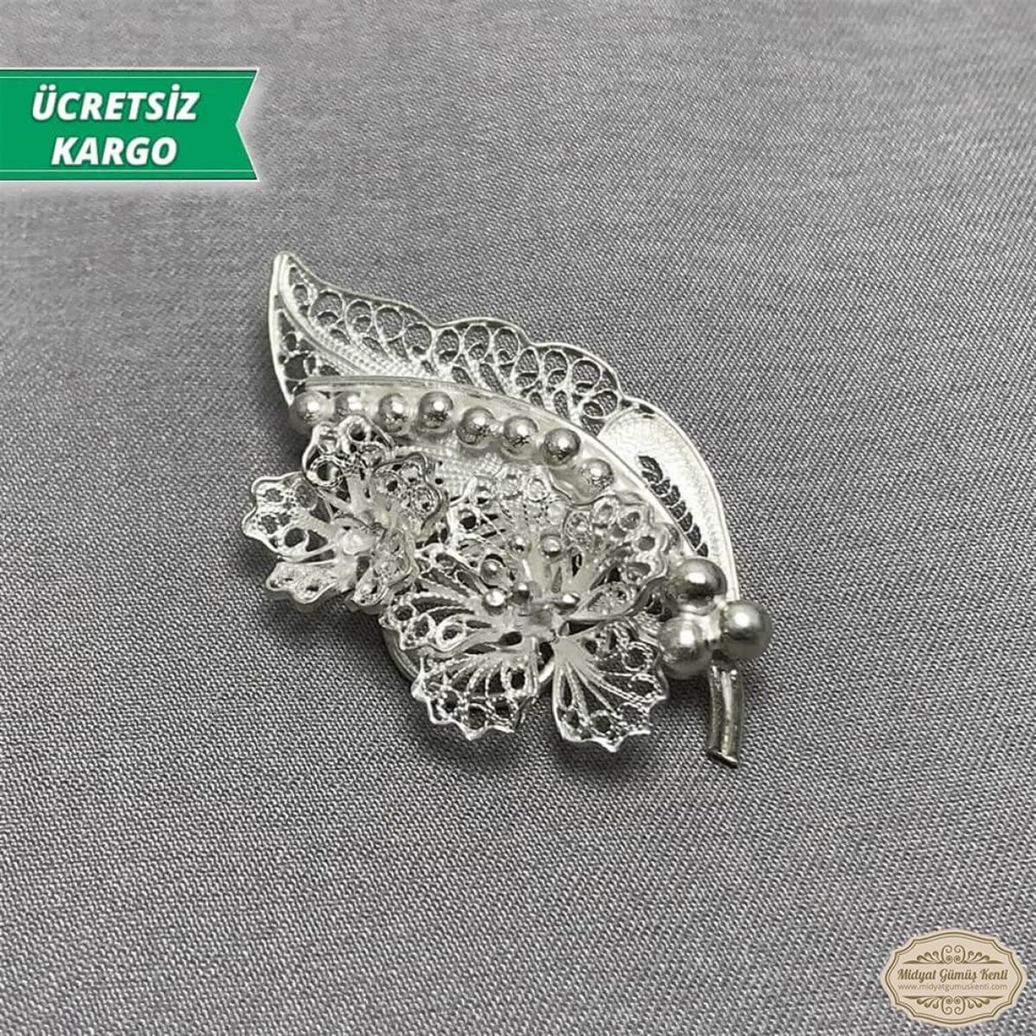 Yapraklı Çiçek Model Telkari Bayan Gümüş Broş