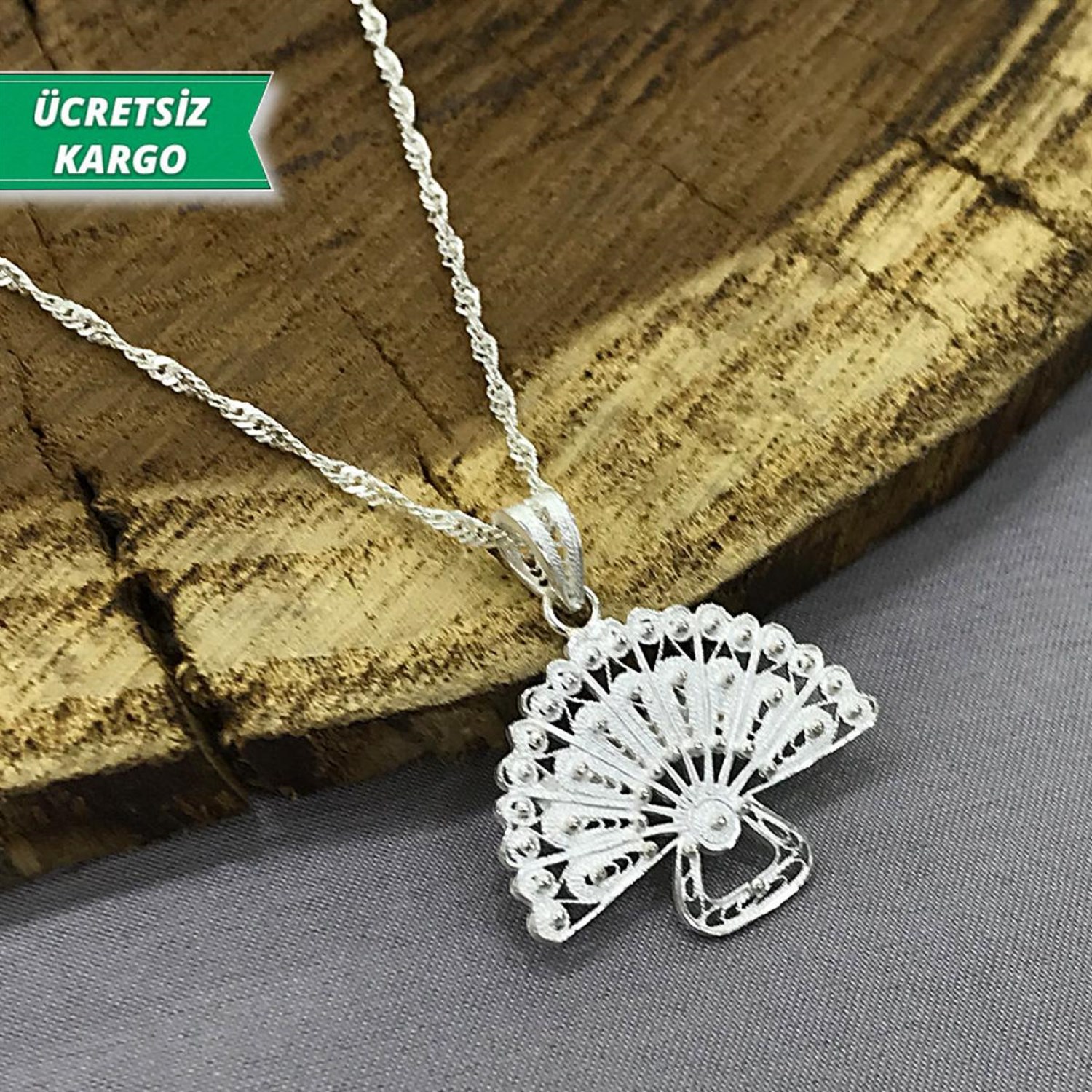 Yelpaze Model Midyat Yöresel Telkari Gümüş Kolye Ucu
