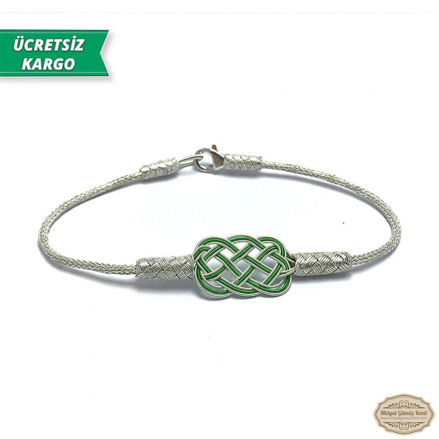 Yeşil Renkte 1000 Ayar Gümüş El Örmesi Erkek Bayan Bileklik 