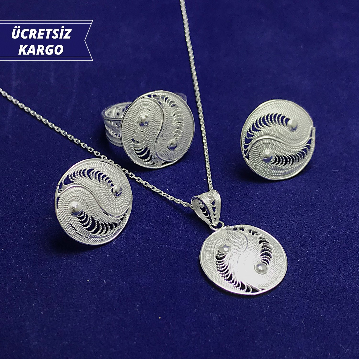 Yin Yang Model 925 Ayar Telkari Bayan Gümüş Üçlü Set