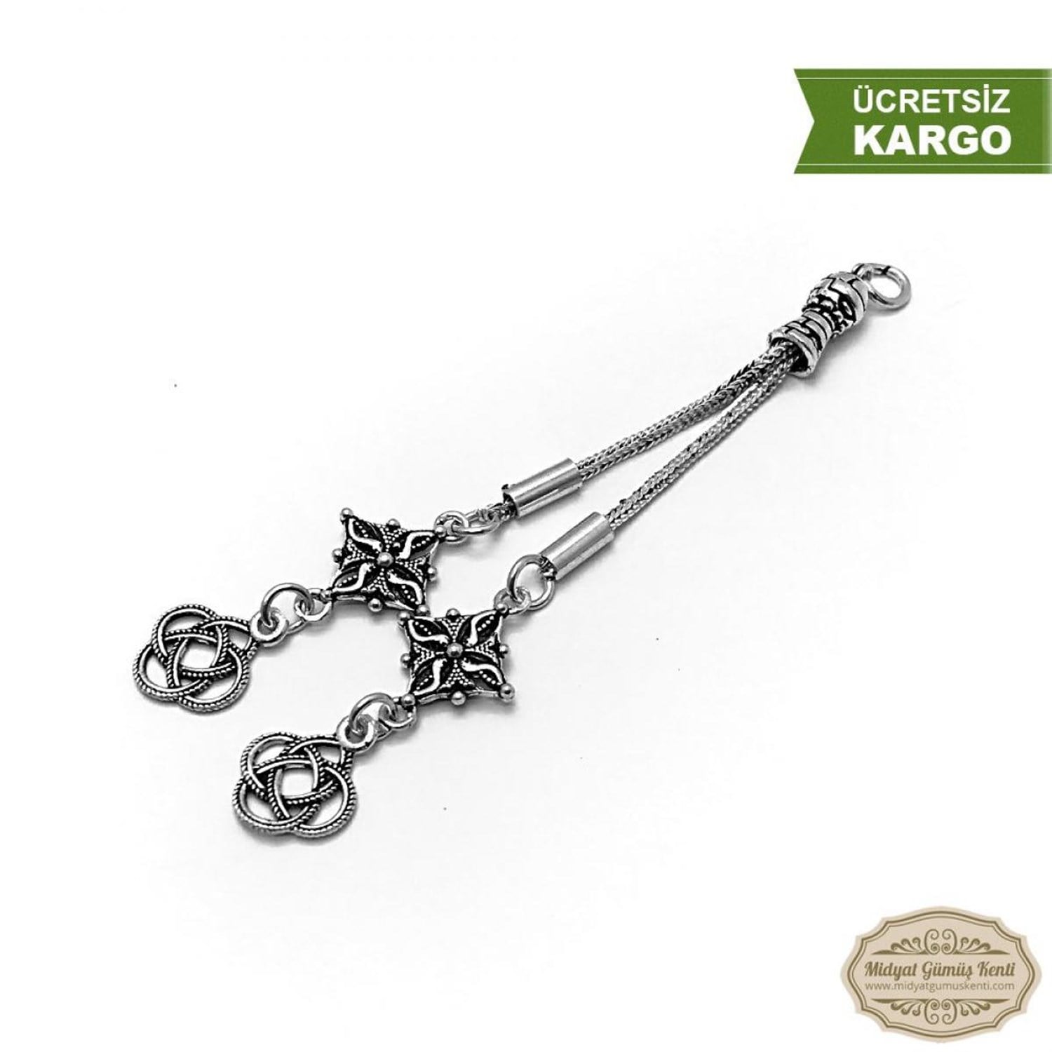 Yonca İşlemeli 925 Ayar Gümüş Tesbih Püskülü