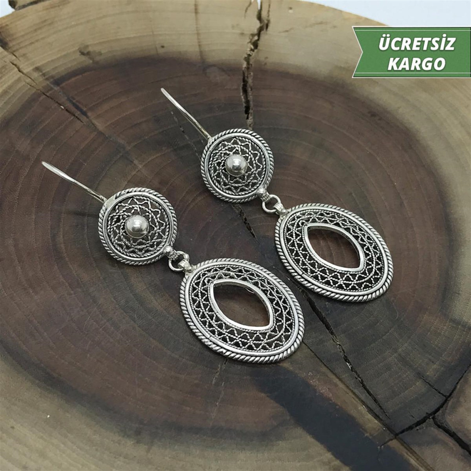 Yuvarlak Model Midyat Yöresel Oksitli Telkari Gümüş Küpe
