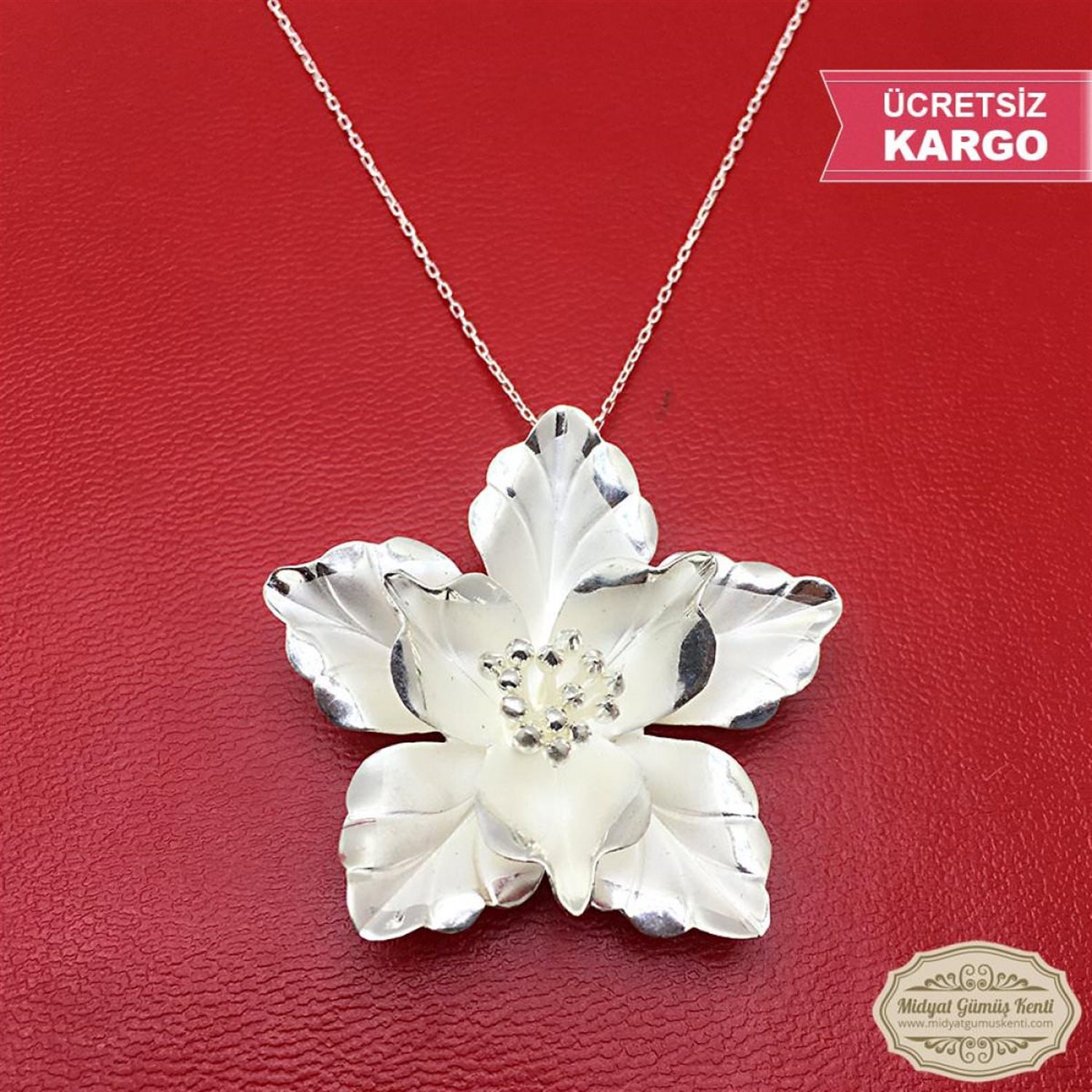 Zambak Model Bayan Telkari Gümüş Kolye Ucu