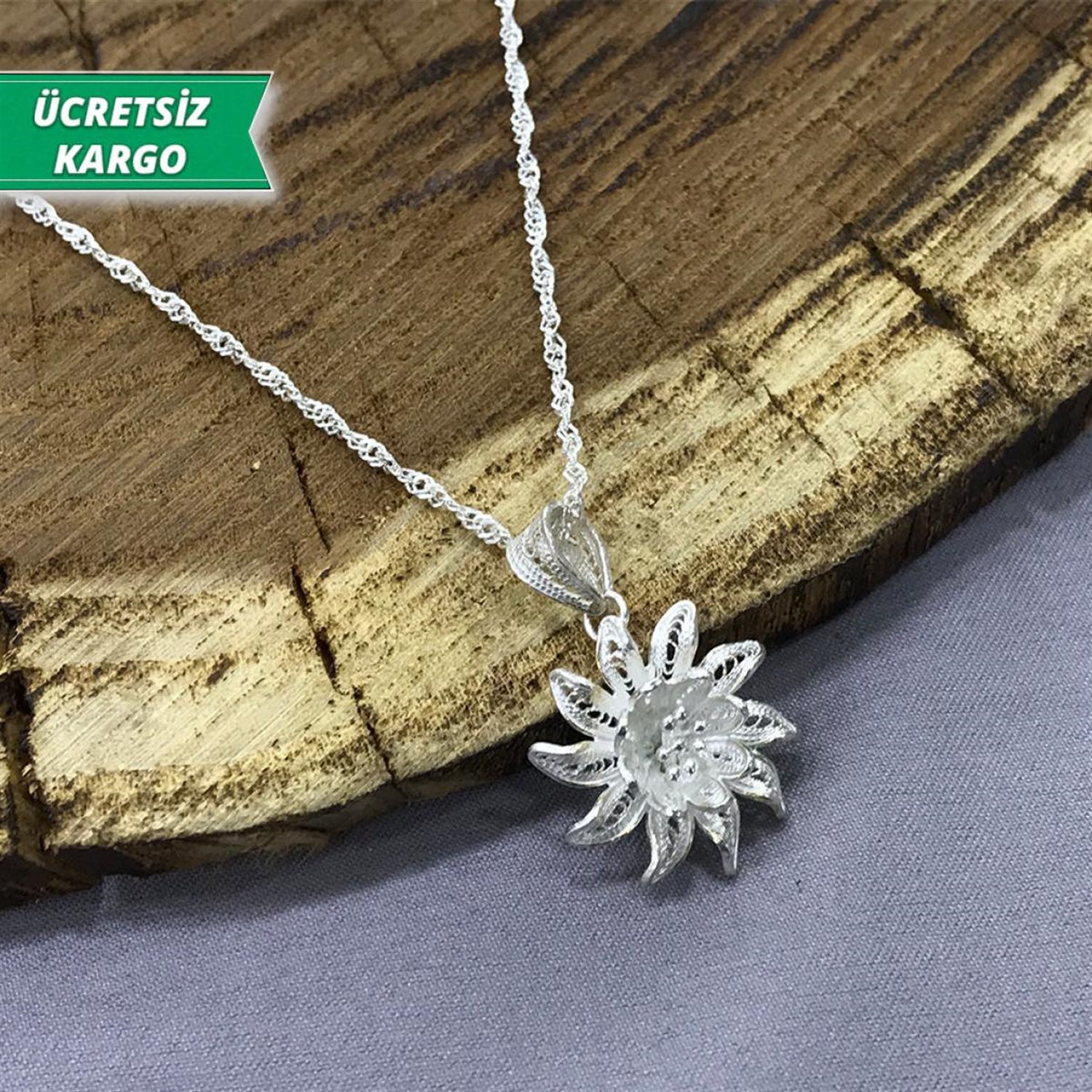 Zambak Model Midyat Yöresel Telkari Gümüş Kolye Ucu