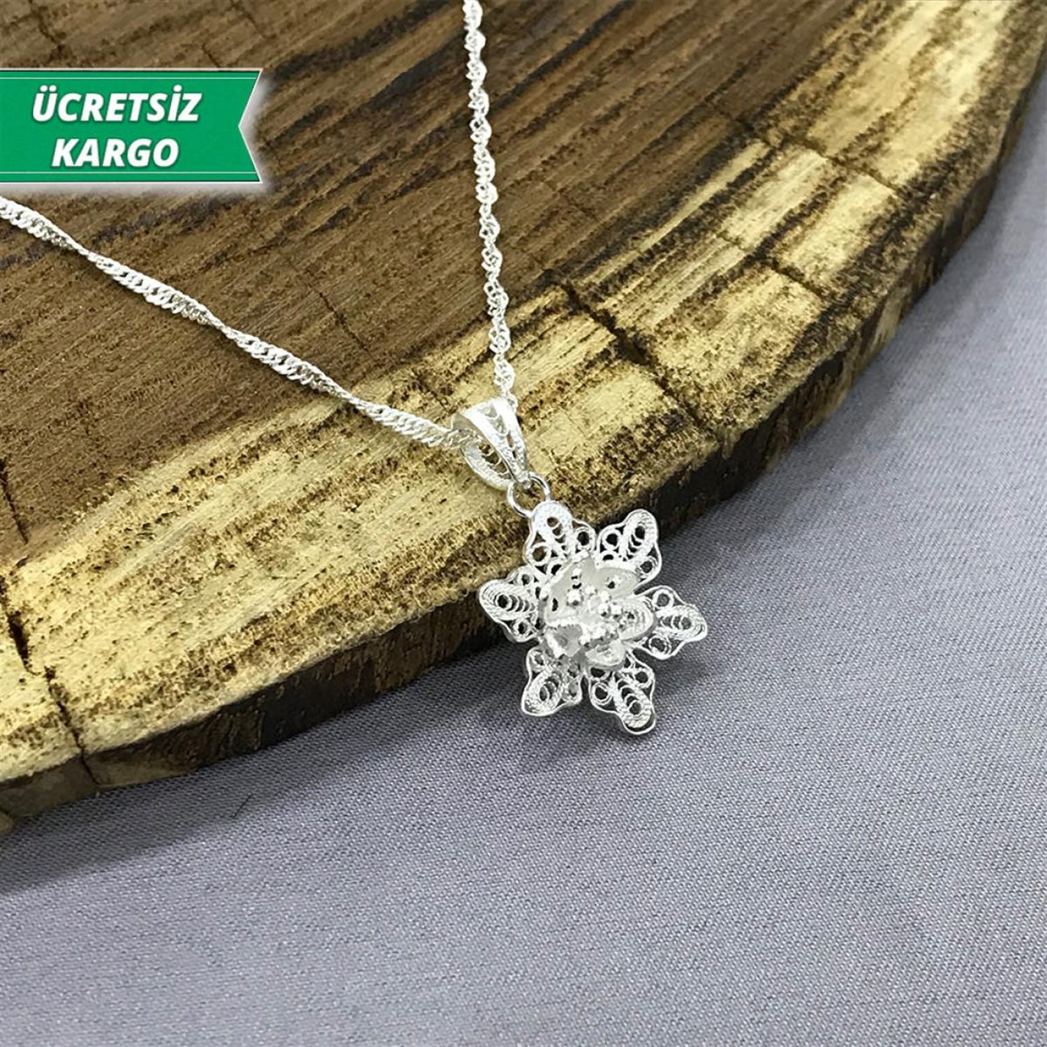 Zambak Model Midyat Yöresel Telkari Gümüş Kolye Ucu