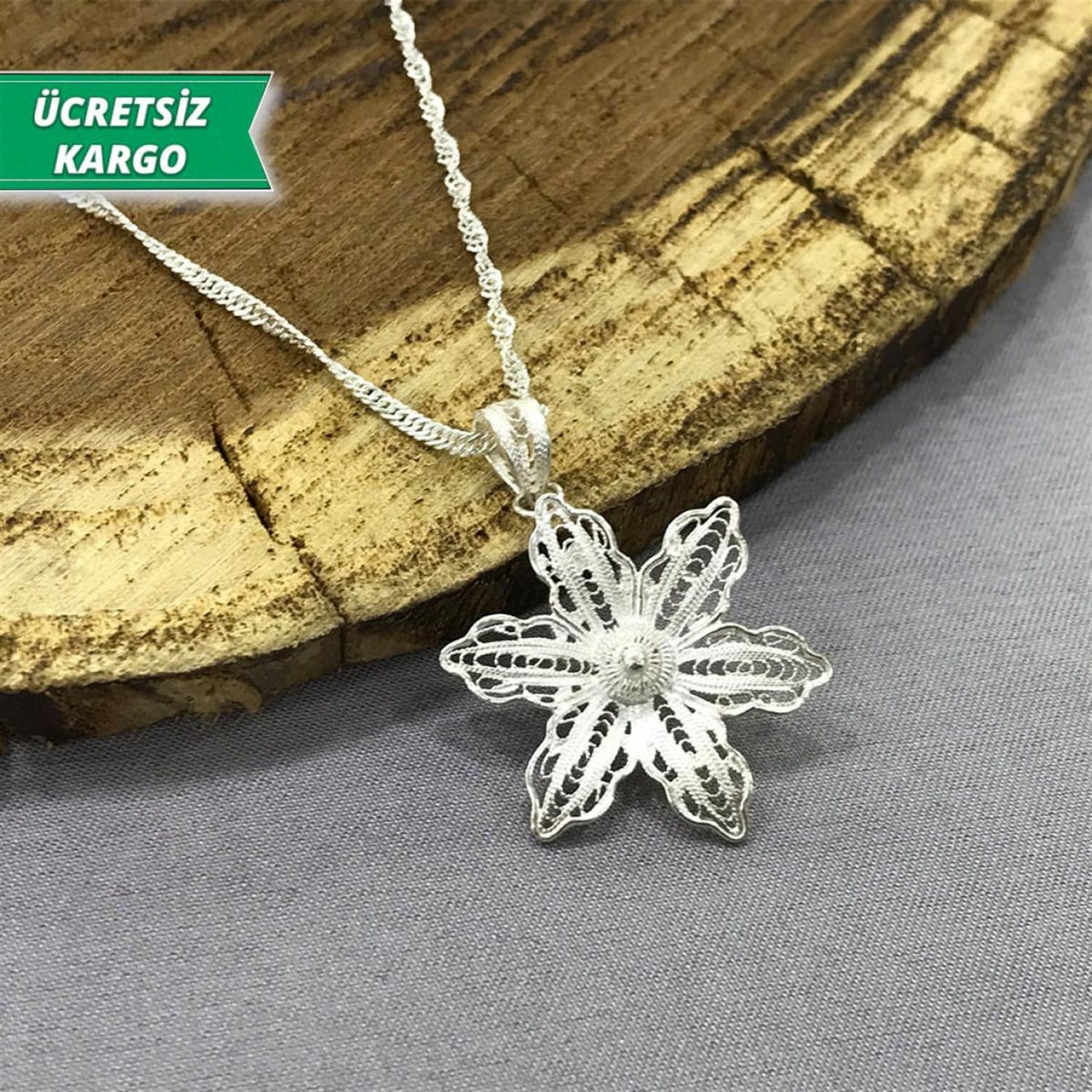 Zambak Model Midyat Yöresel Telkari Gümüş Kolye Ucu