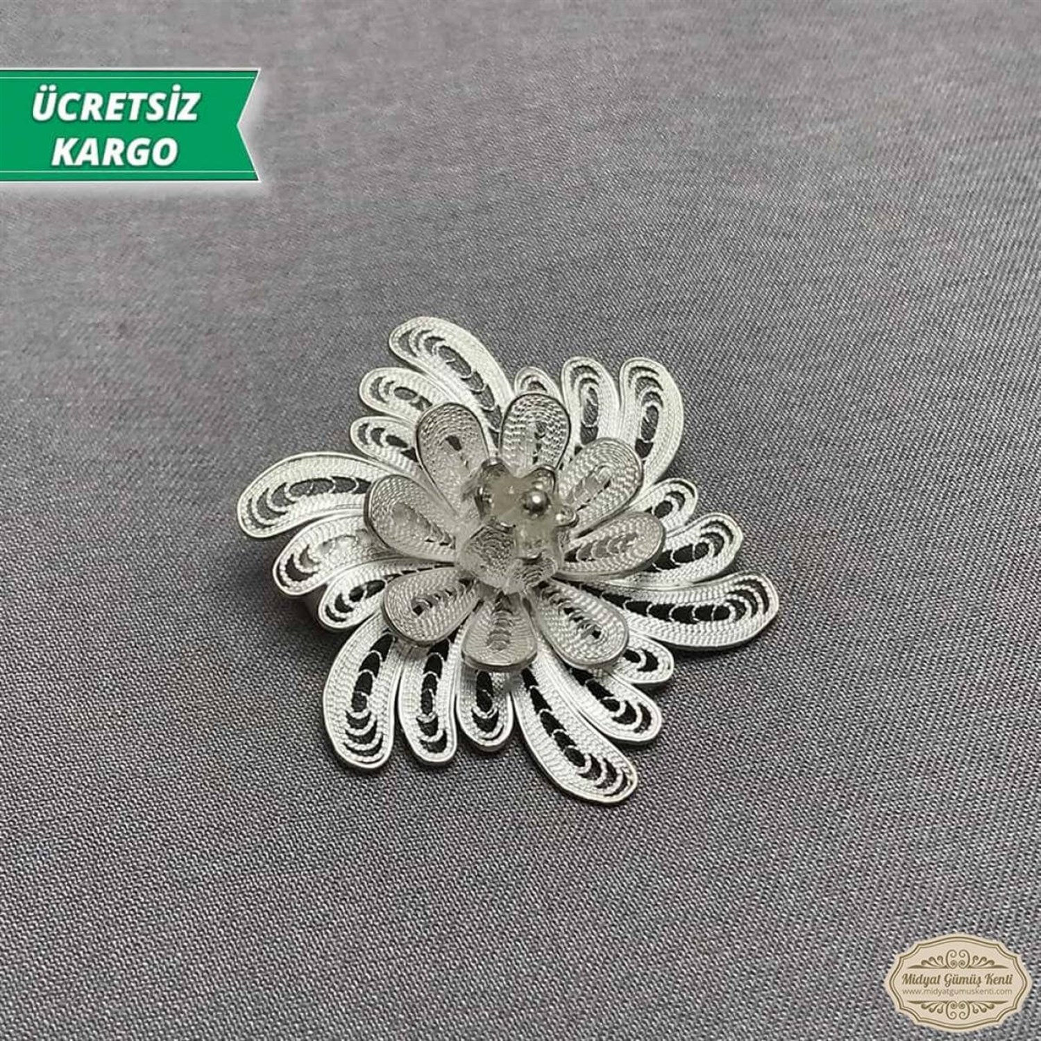 Zambak Model Telkari Bayan Gümüş Broş