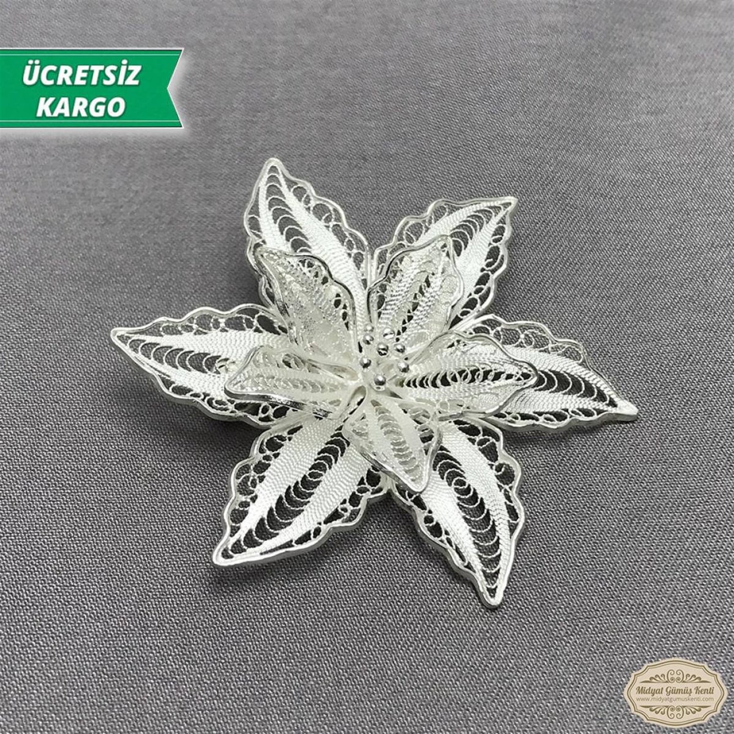 Zambak Model Telkari Bayan Gümüş Broş