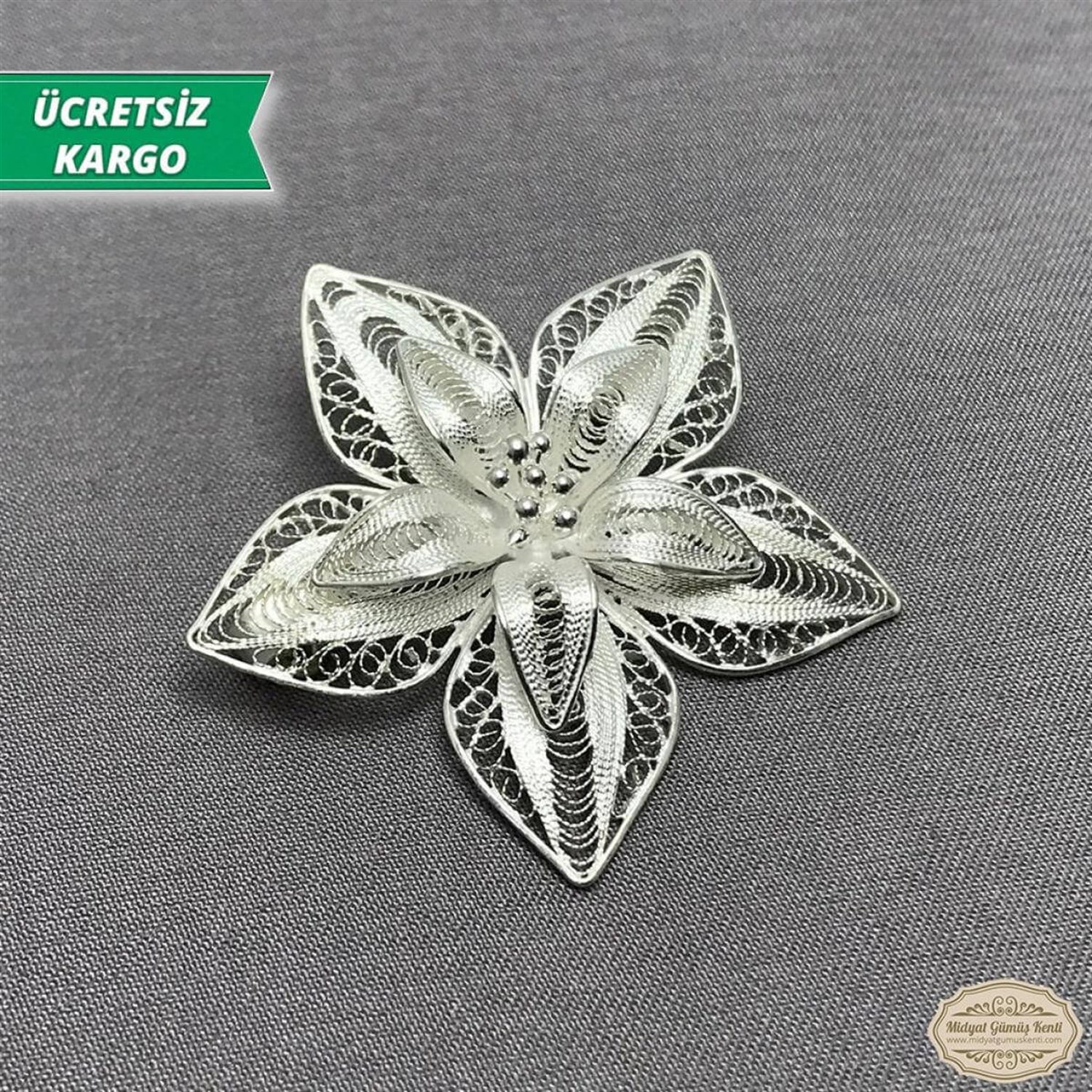 Zambak Model Telkari Bayan Gümüş Broş ve Kolye Ucu