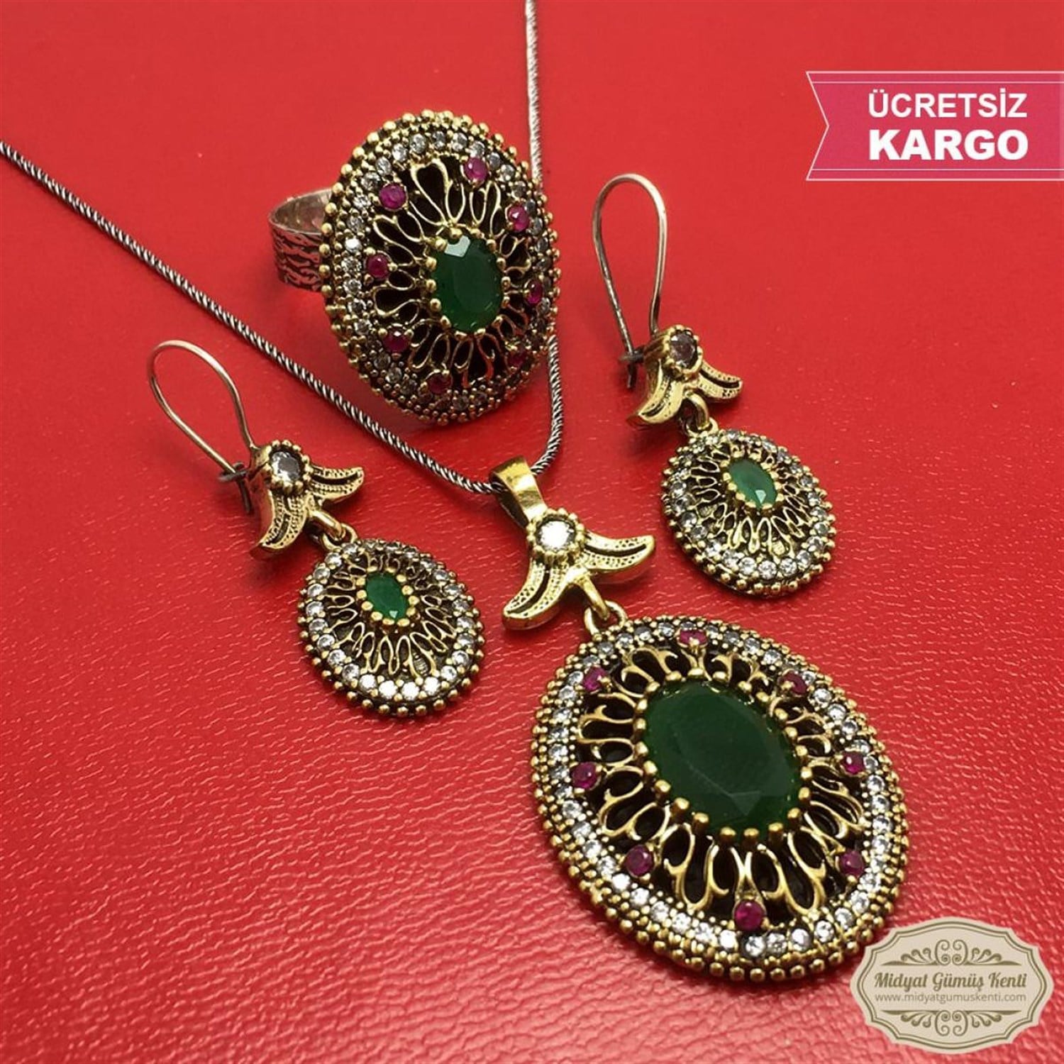 Zirkon Taşlı Elips Model Bayan Otantik Gümüş Üçlü Set