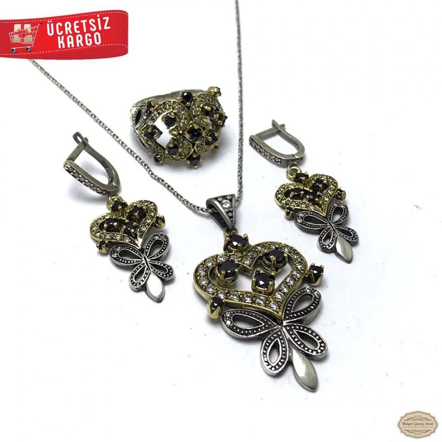 Zirkon Taşlı Kapadokya Model 925 Ayar Otantik Gümüş Üçlü Set 