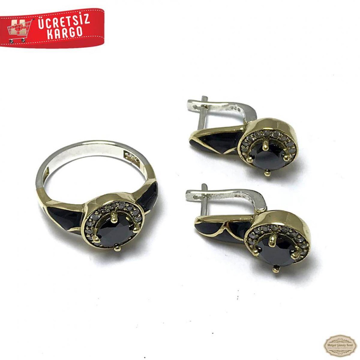 Zirkon Taşlı Mineli Model 925 Ayar Otantik Gümüş ikili Set 