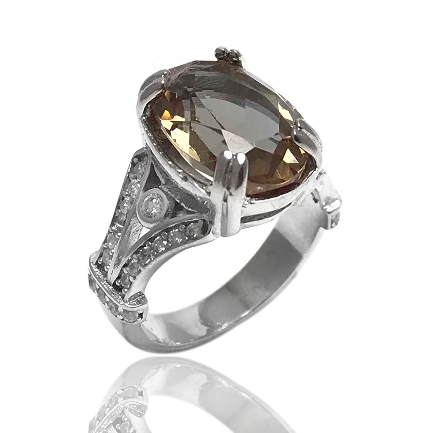 Zultanit Taşlı Beyaz Zirkon Süslemeli Bayan Gümüş Yüzük