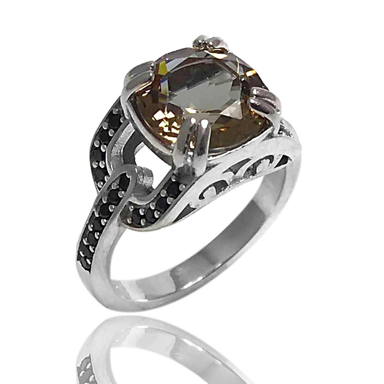 Zultanit Taşlı Siyah Zirkon Süslemeli Bayan Gümüş Yüzük