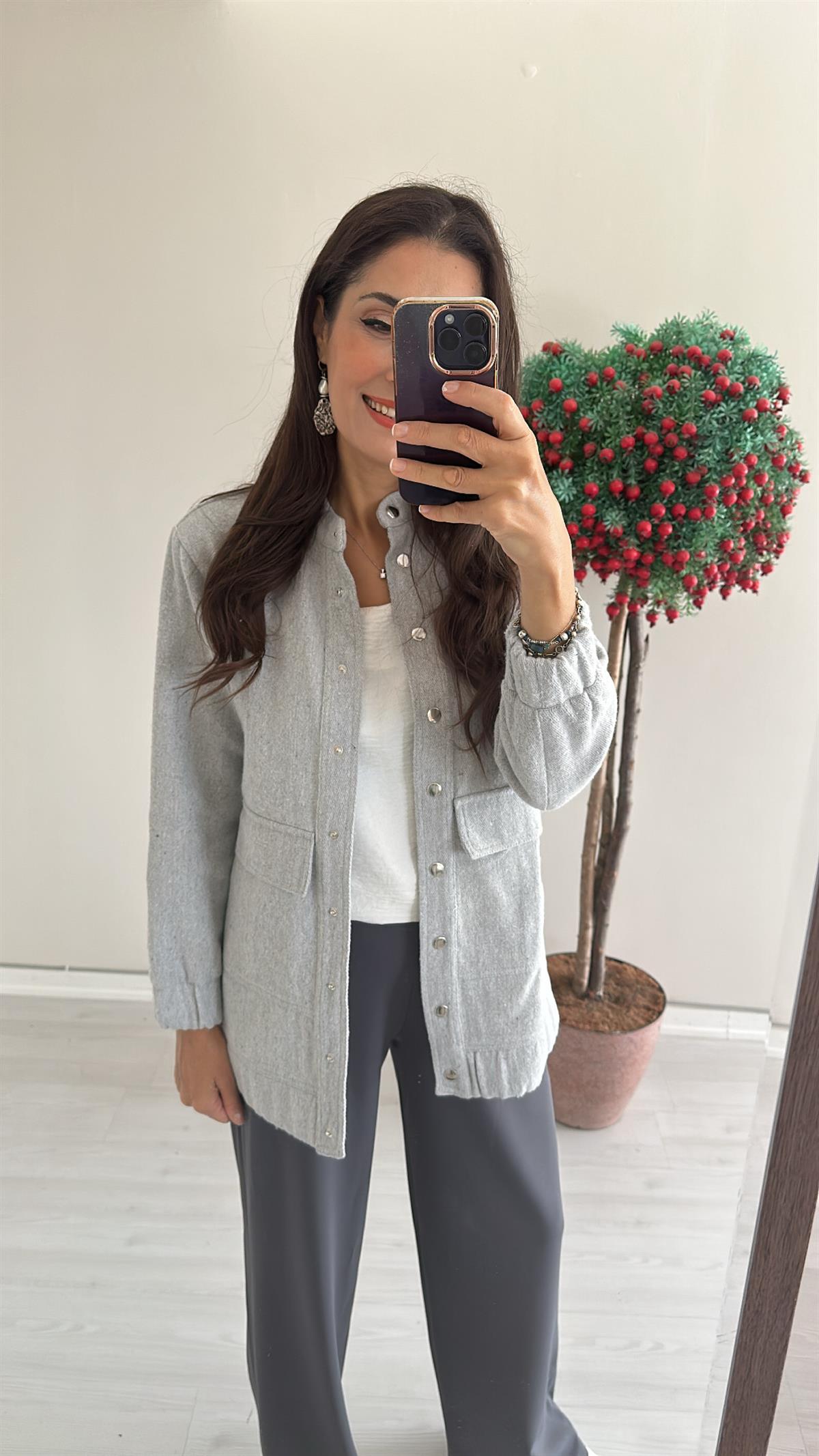 Gri Kaşe Bomber Ceket