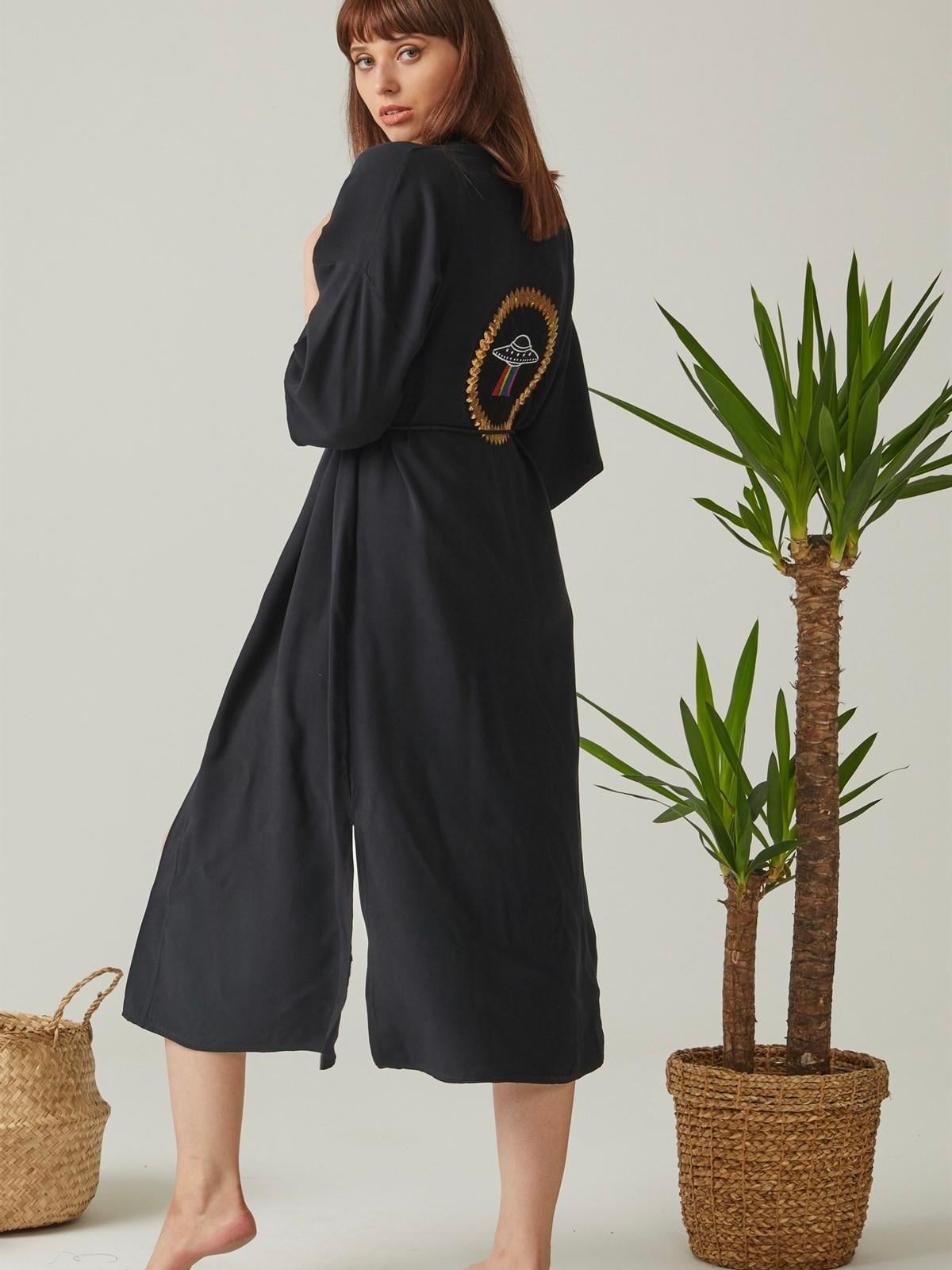 Siyah Ufo Sırt Detaylı Kimono