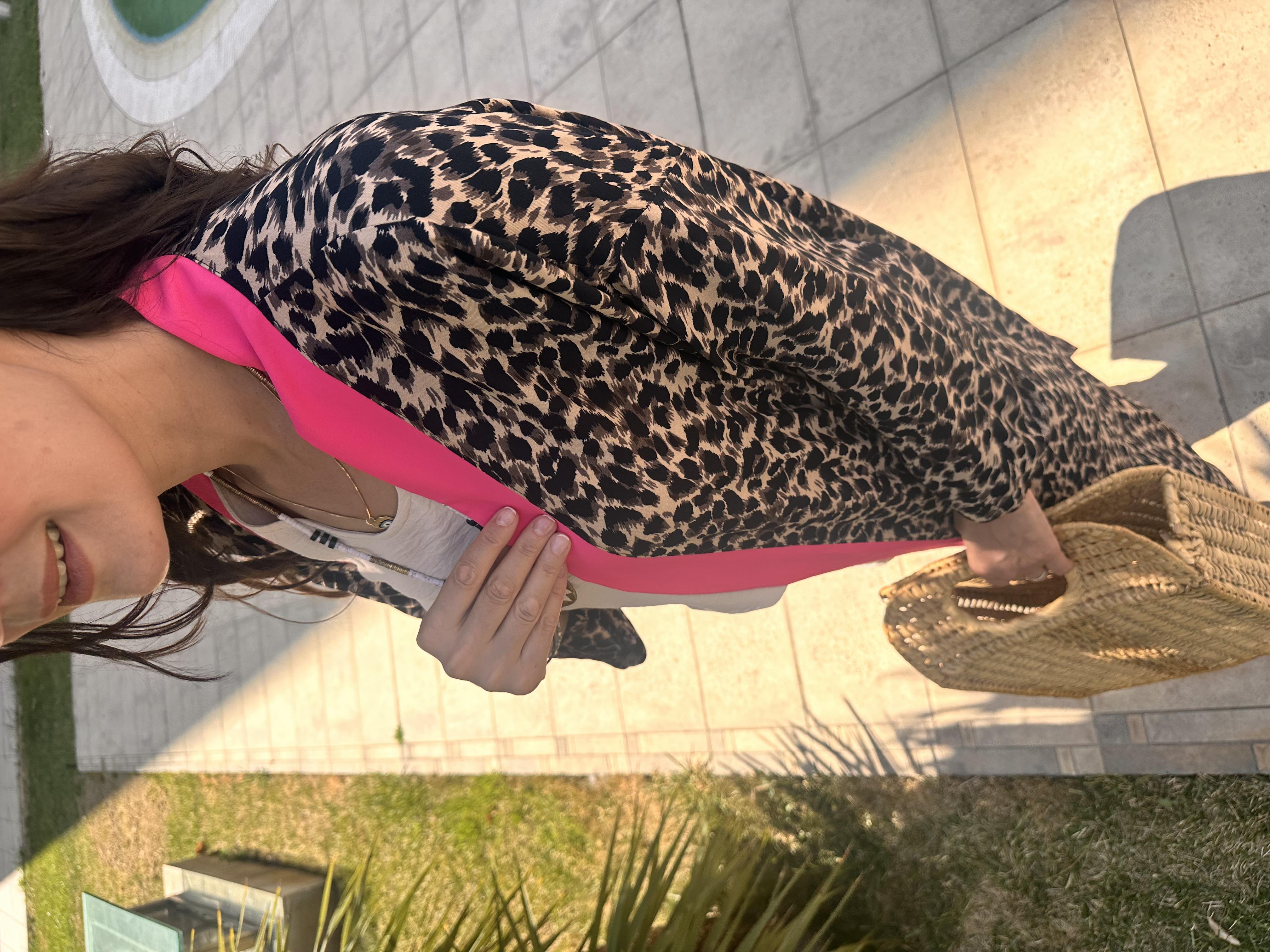  Leopar Fuşya şeritli kimono 